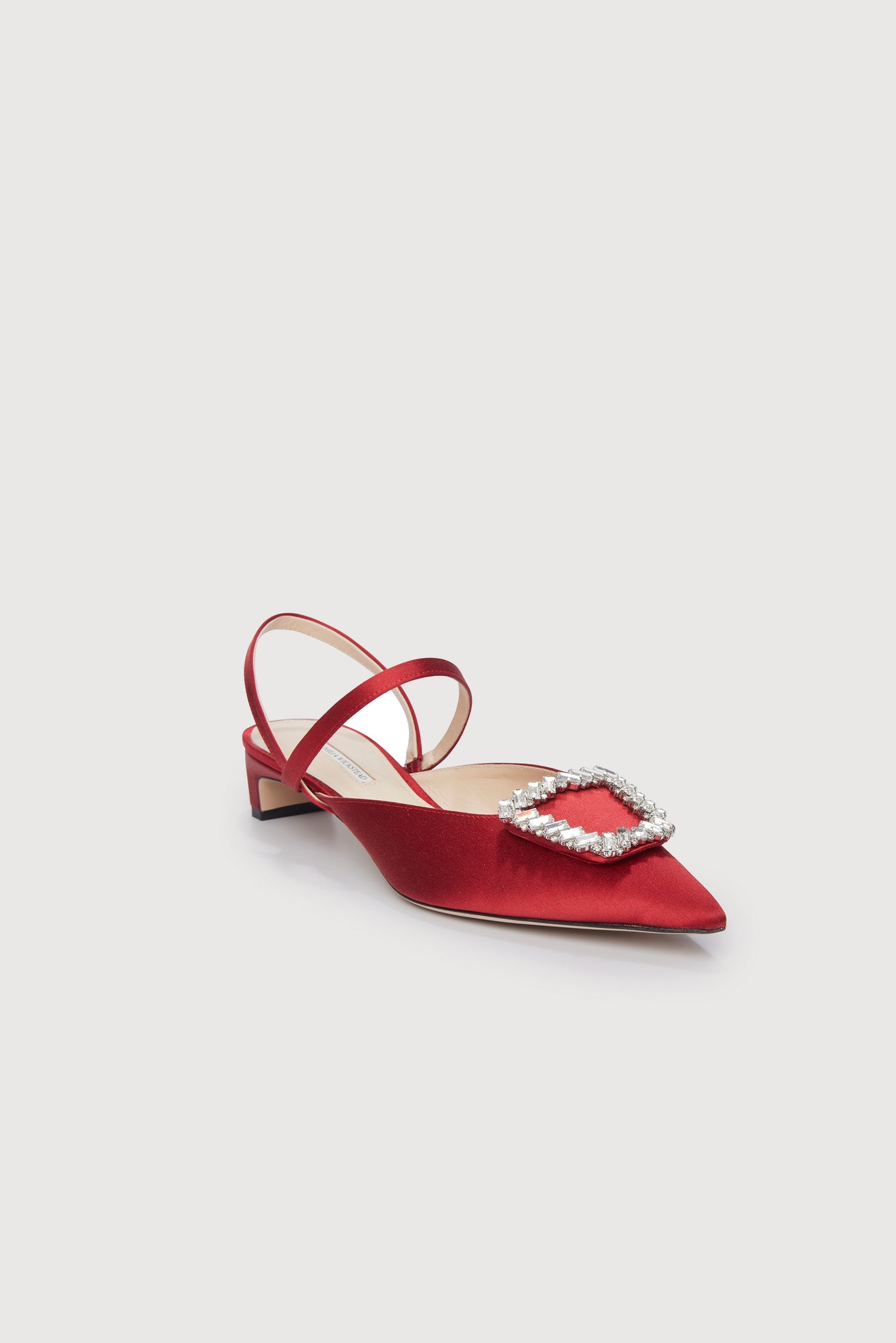 Katrina Red Satin Jewel Buckle Kitten Heel Shoes | Emilia Wickstead
