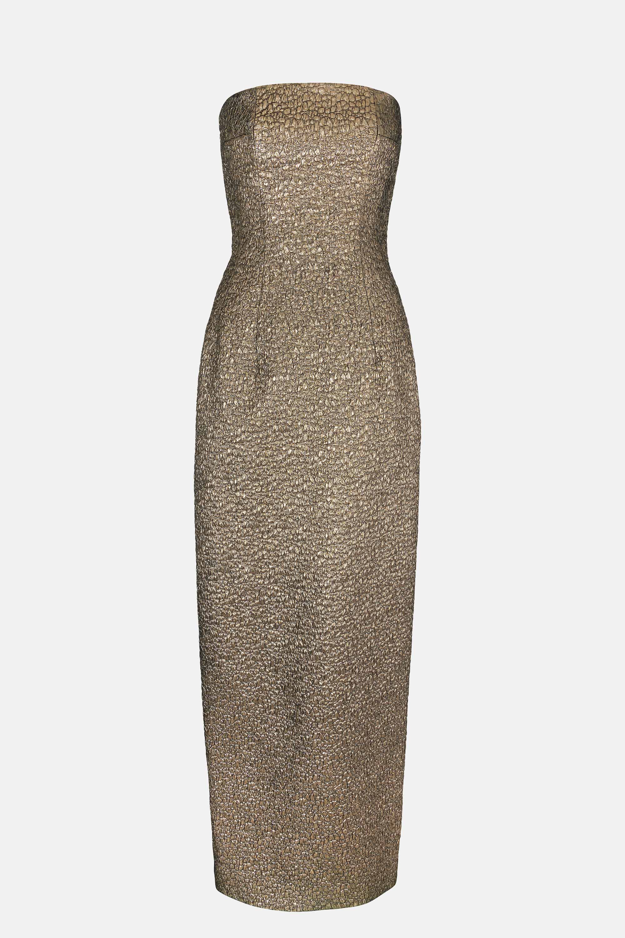 Laelia Dress In Gold Textured Jacquard