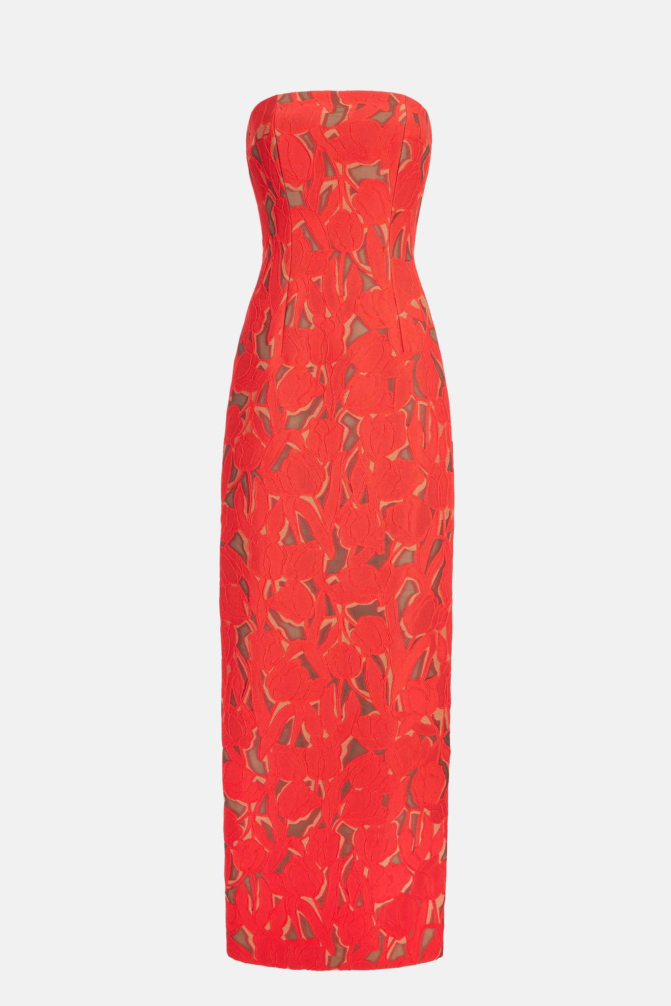 Laelia Dress In Red on Beige Embellished Wool