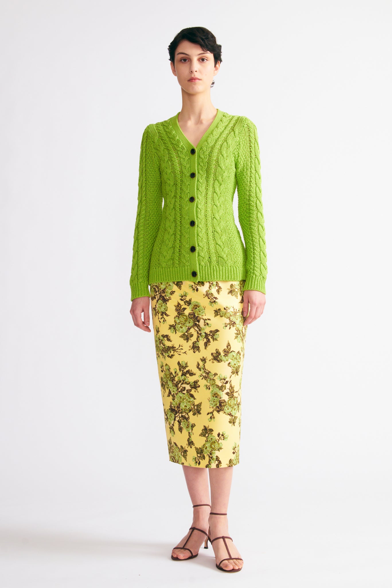 Lorelei Skirt In Green Centifolia Rose Floral Print Taffeta Faille | Emilia Wickstead