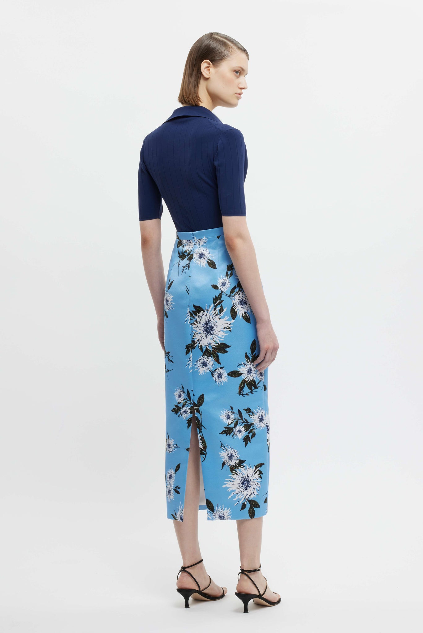 Lorelei Skirt In Blue Floral Print Taffeta Faille | Emilia Wickstead