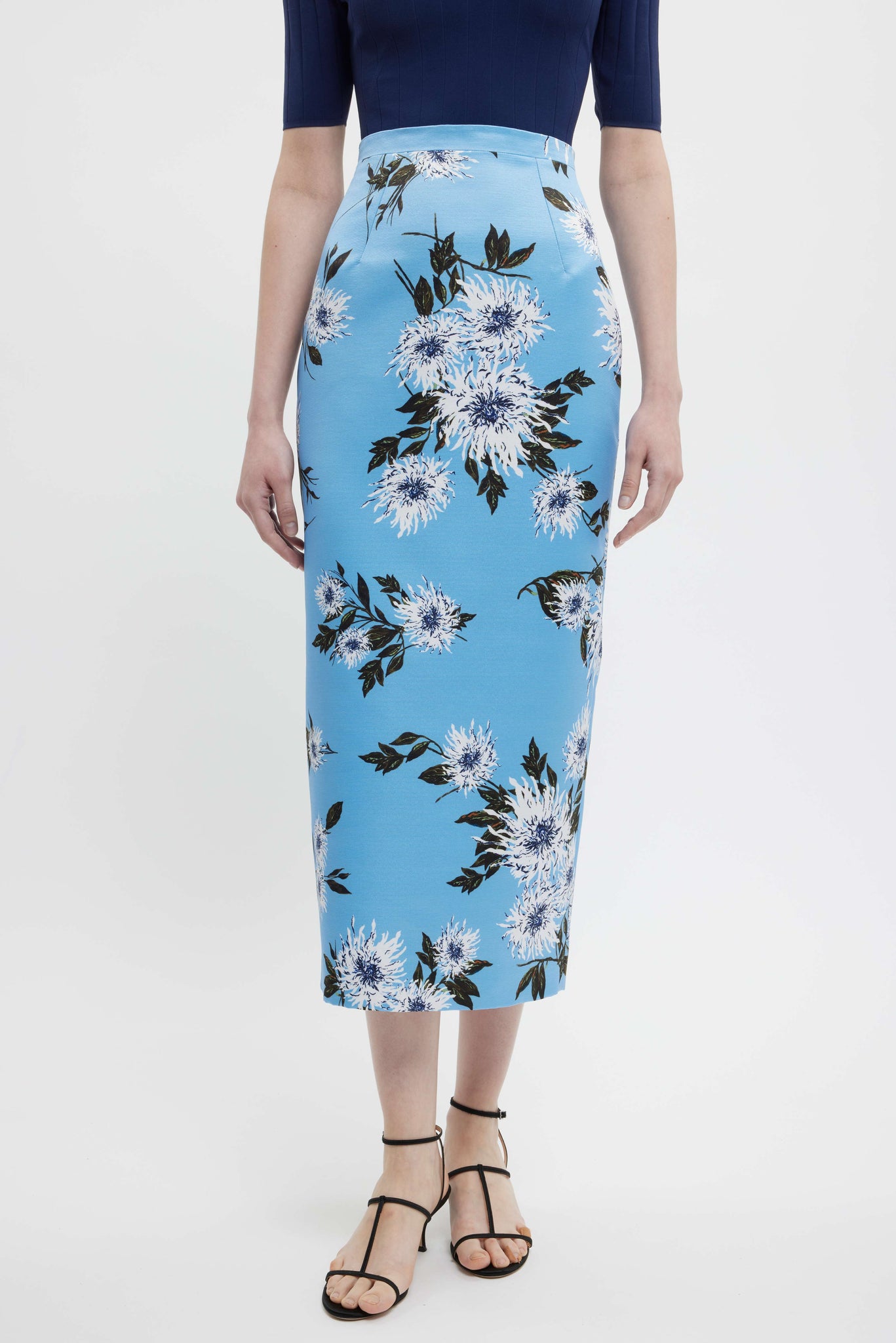 Lorelei Skirt In Blue Floral Print Taffeta Faille | Emilia Wickstead