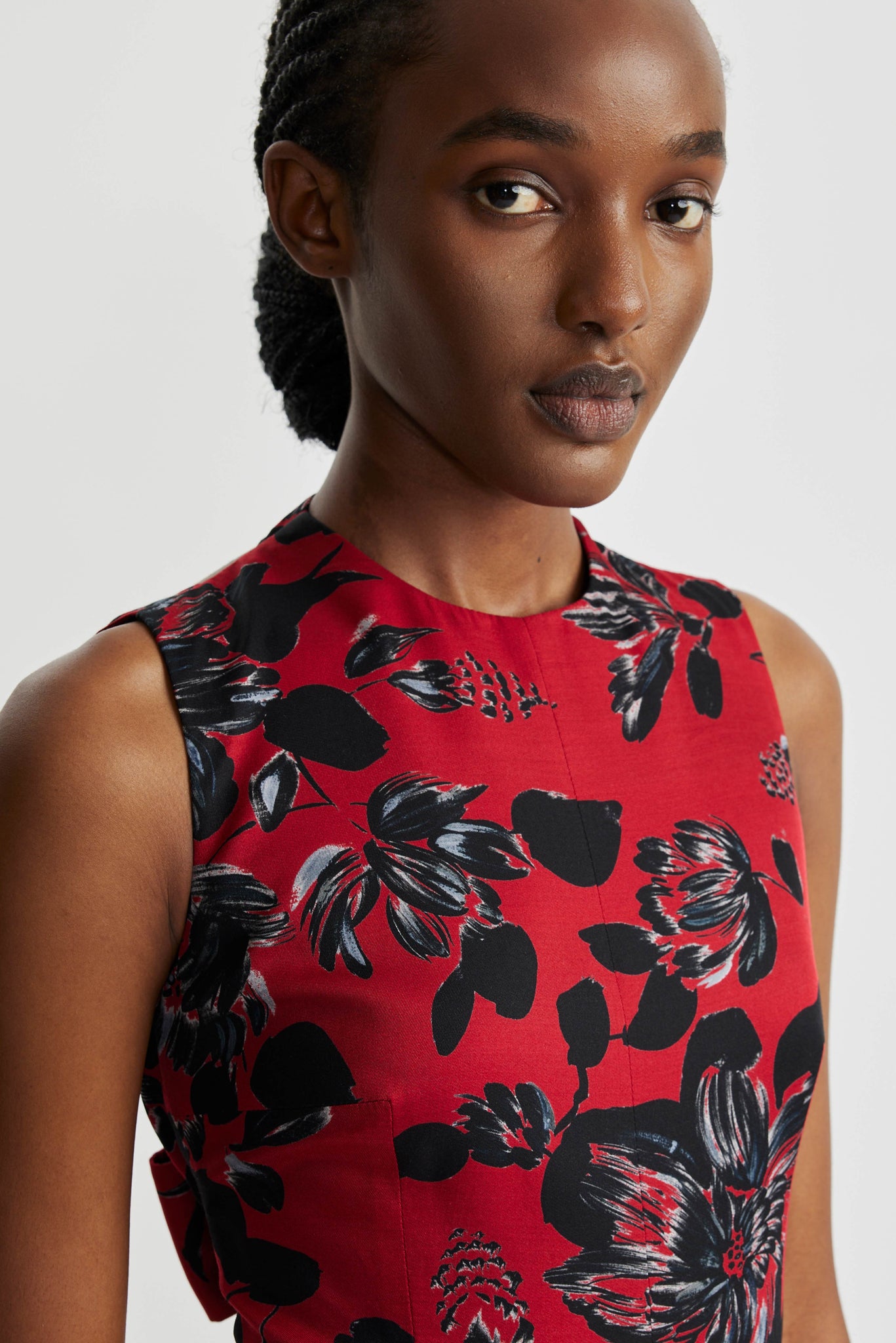 Madhuri Jumpsuit In Black Floral On Red Printed Twill | Emilia Wickstead