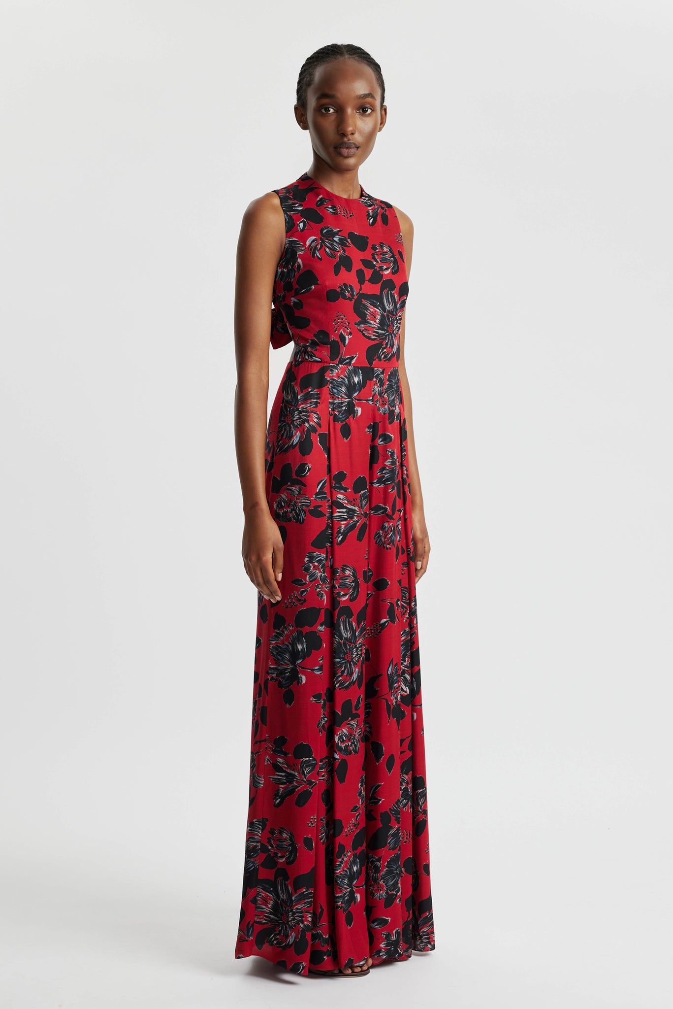 Madhuri Jumpsuit In Black Floral On Red Printed Twill | Emilia Wickstead