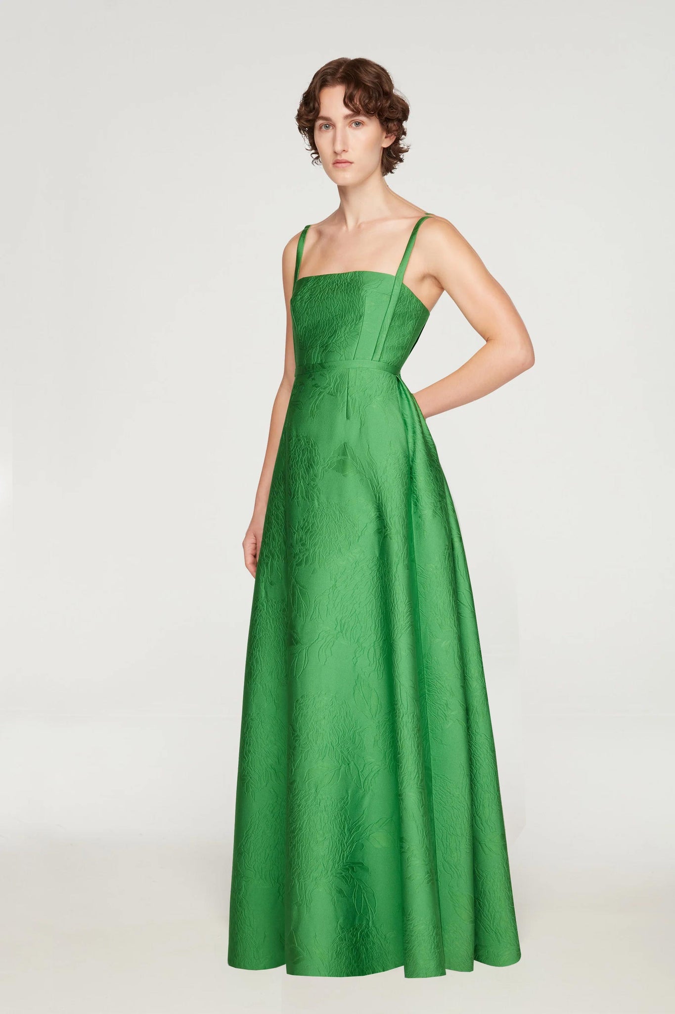 Mathilde Dress In Green Embossed Cloque