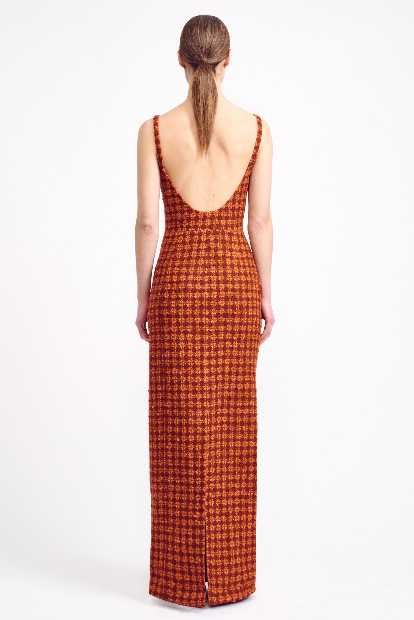Naoko Wool & Rust Heritage Check Maxi-Dress | Emilia Wickstead