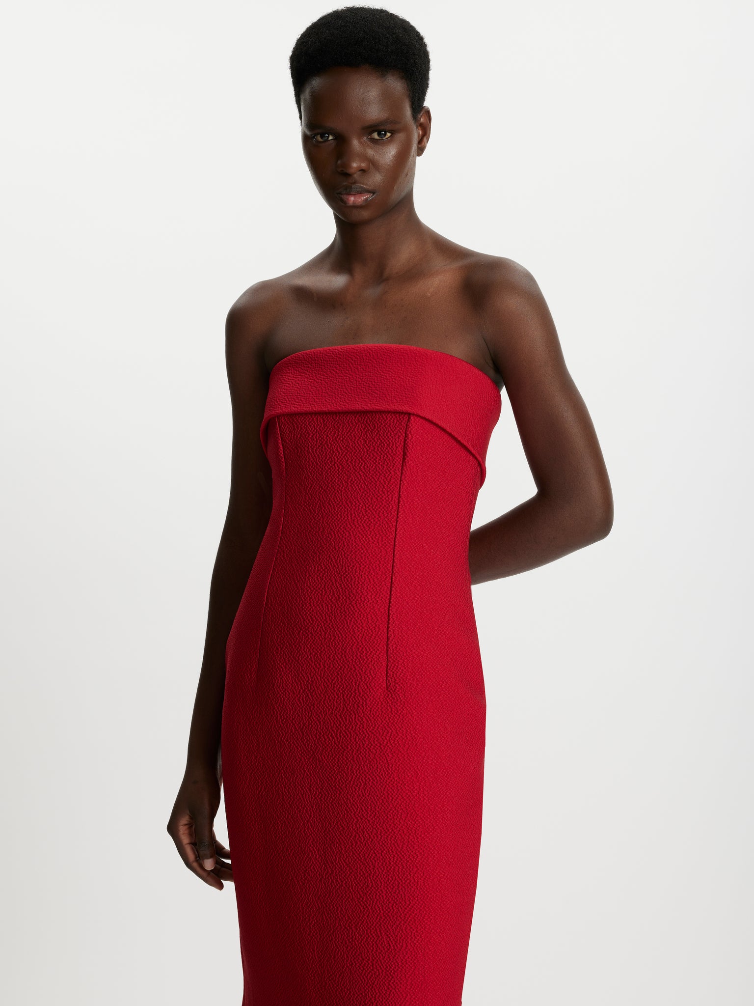 Keeley Dress In Bright Red Cloque Keeley Dress In Bright Red Cloque