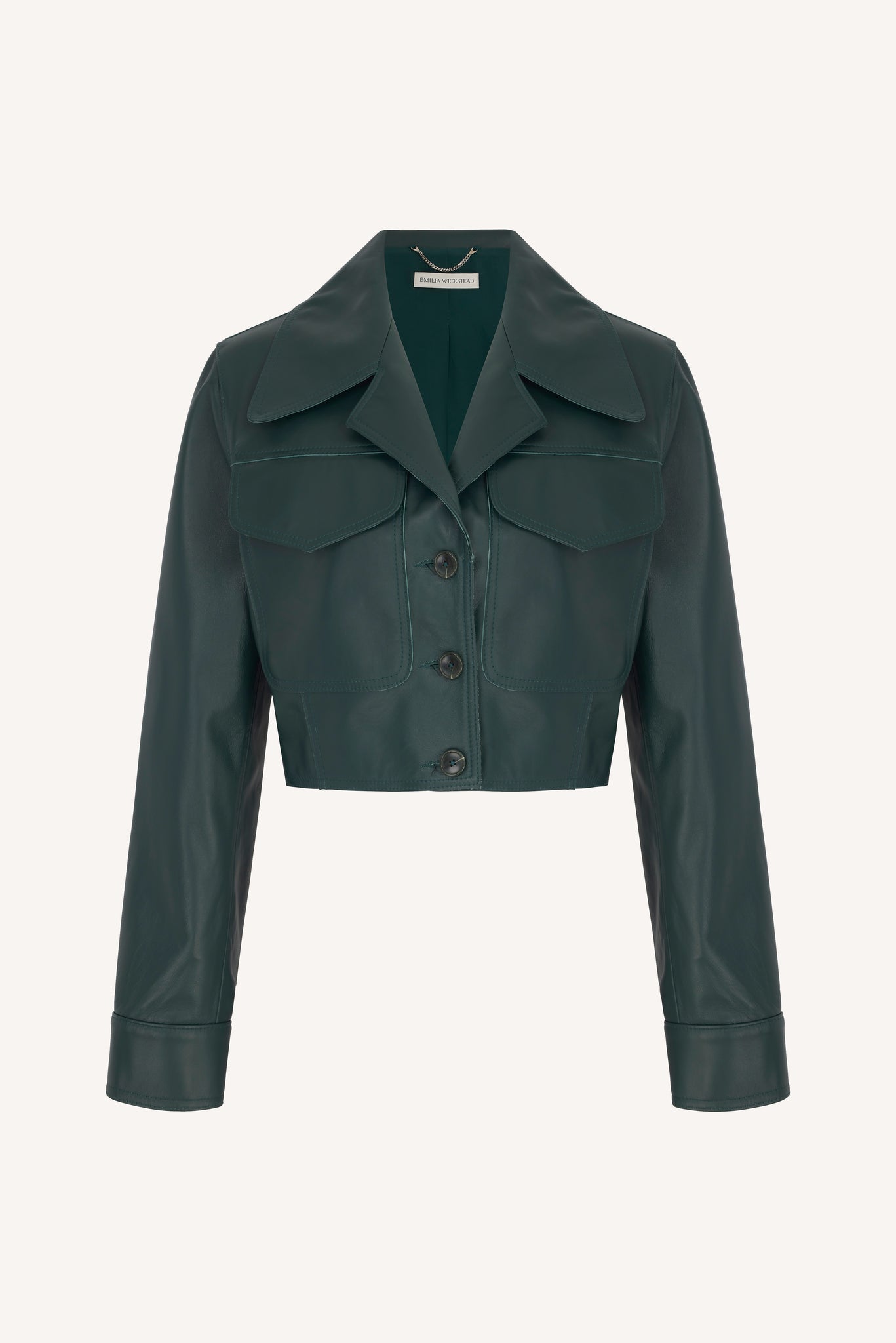 Nics Dark Green Cropped Leather Jacket | Emilia Wickstead