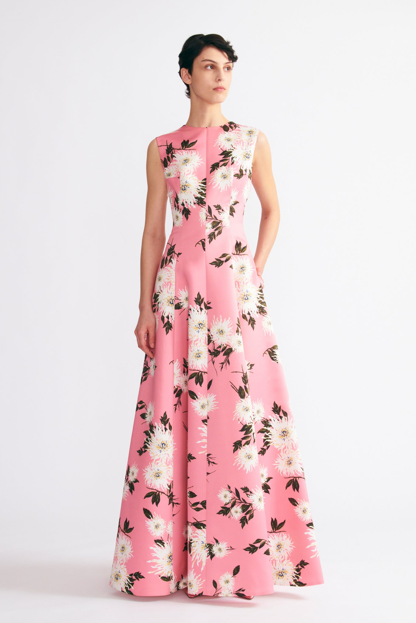 Nodin Dress In Pink Dahlia Floral Print Taffeta Faille | Emilia Wickstead