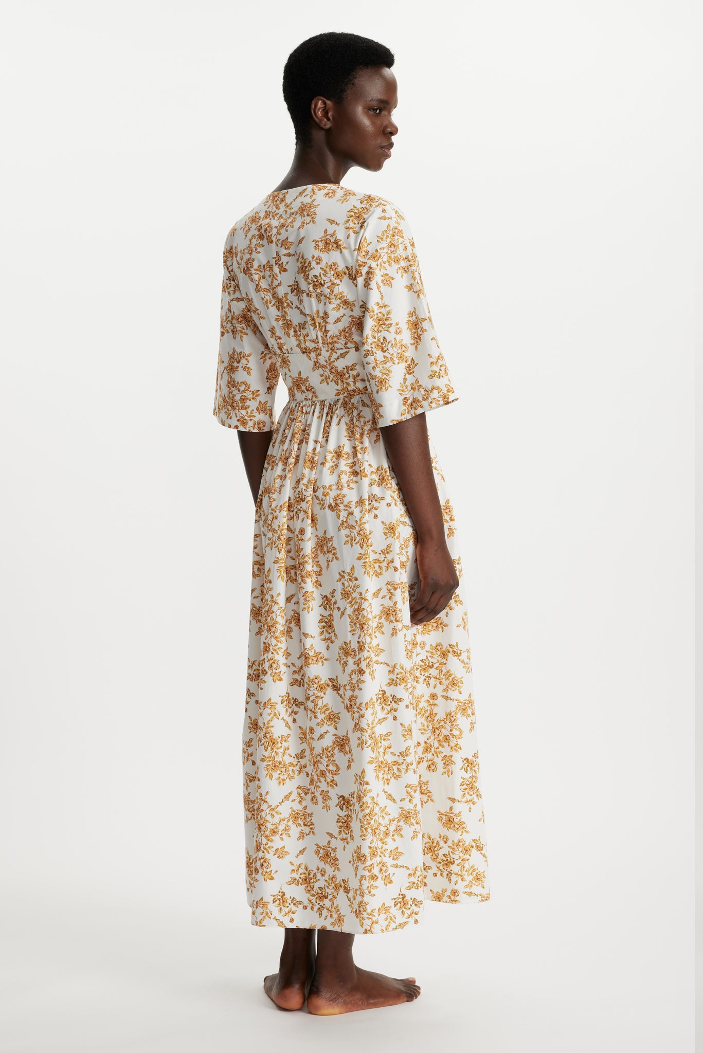 Emilia Wickstead X Passalacqua Elowen Kaftan In Mustard Rose Print Cotton