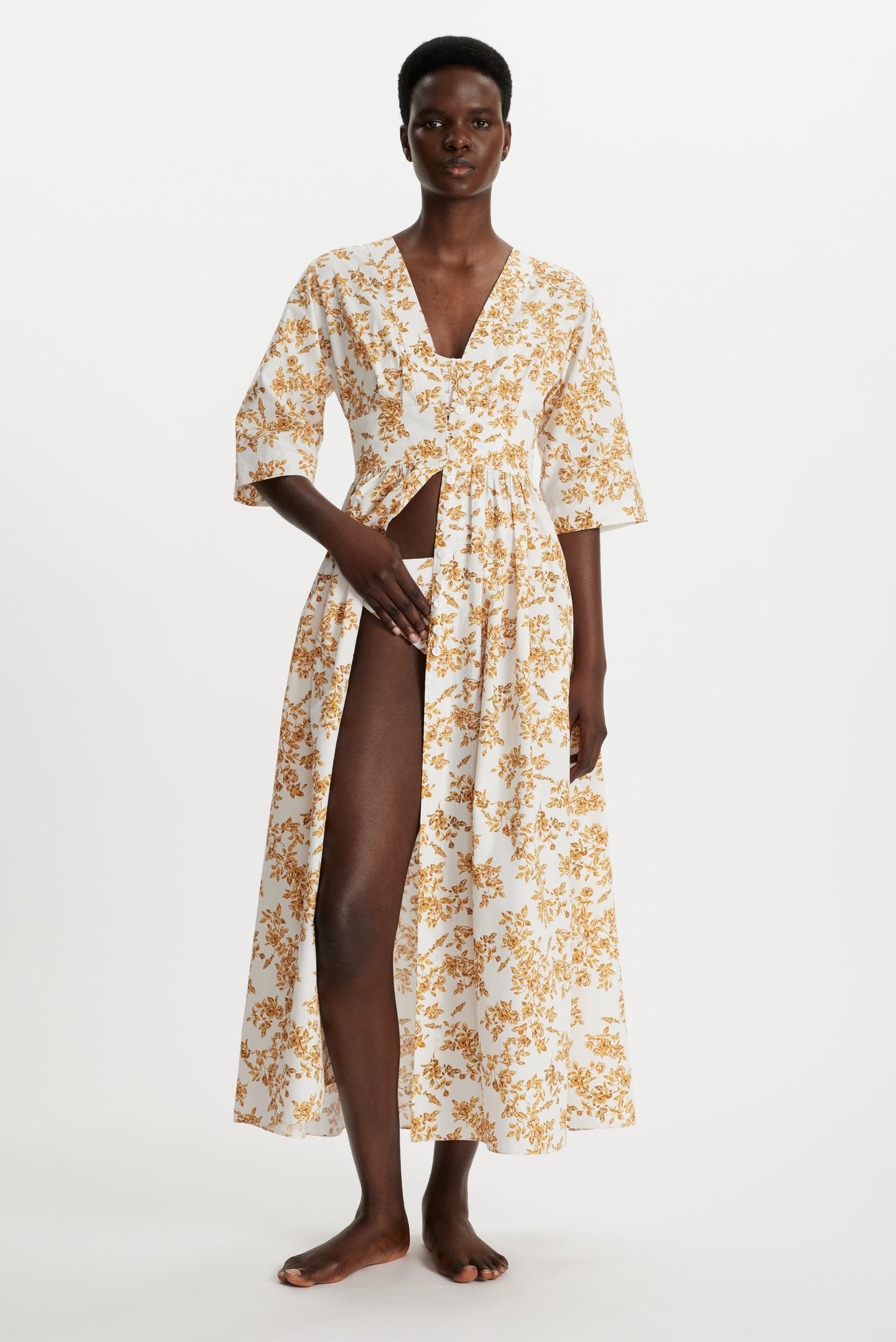 Emilia Wickstead X Passalacqua Elowen Kaftan In Mustard Rose Print Cotton