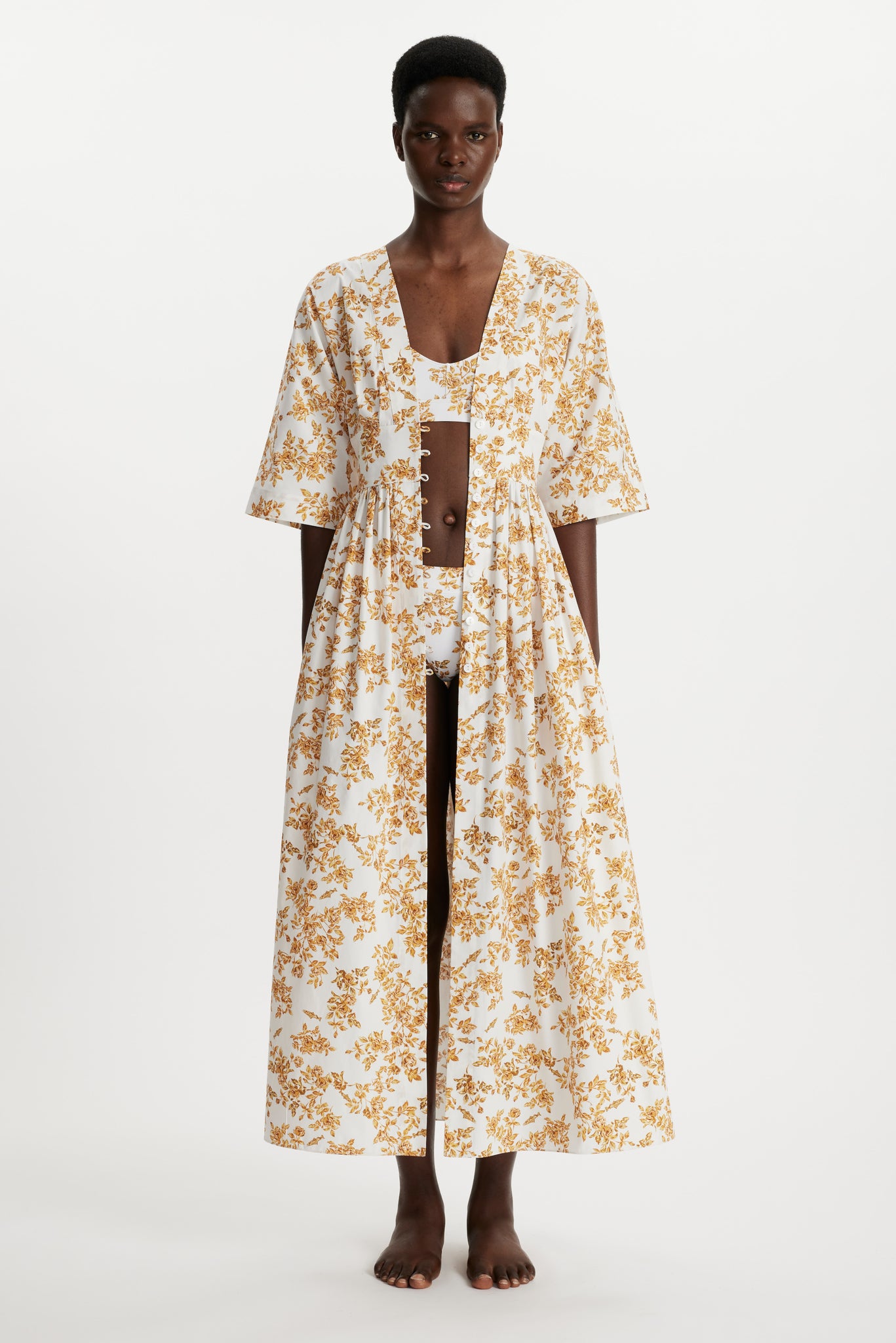 Emilia Wickstead X Passalacqua Elowen Kaftan In Mustard Rose Print Cotton