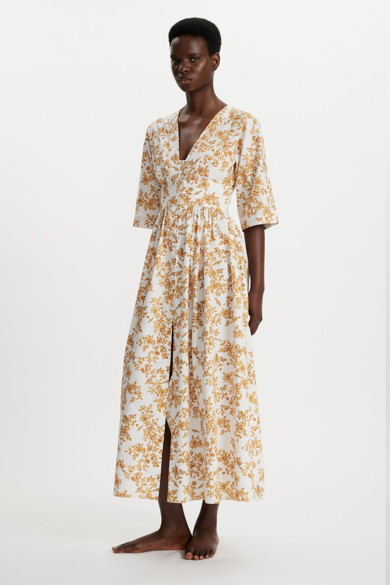 Emilia Wickstead X Passalacqua Elowen Kaftan In Mustard Rose Print Cotton