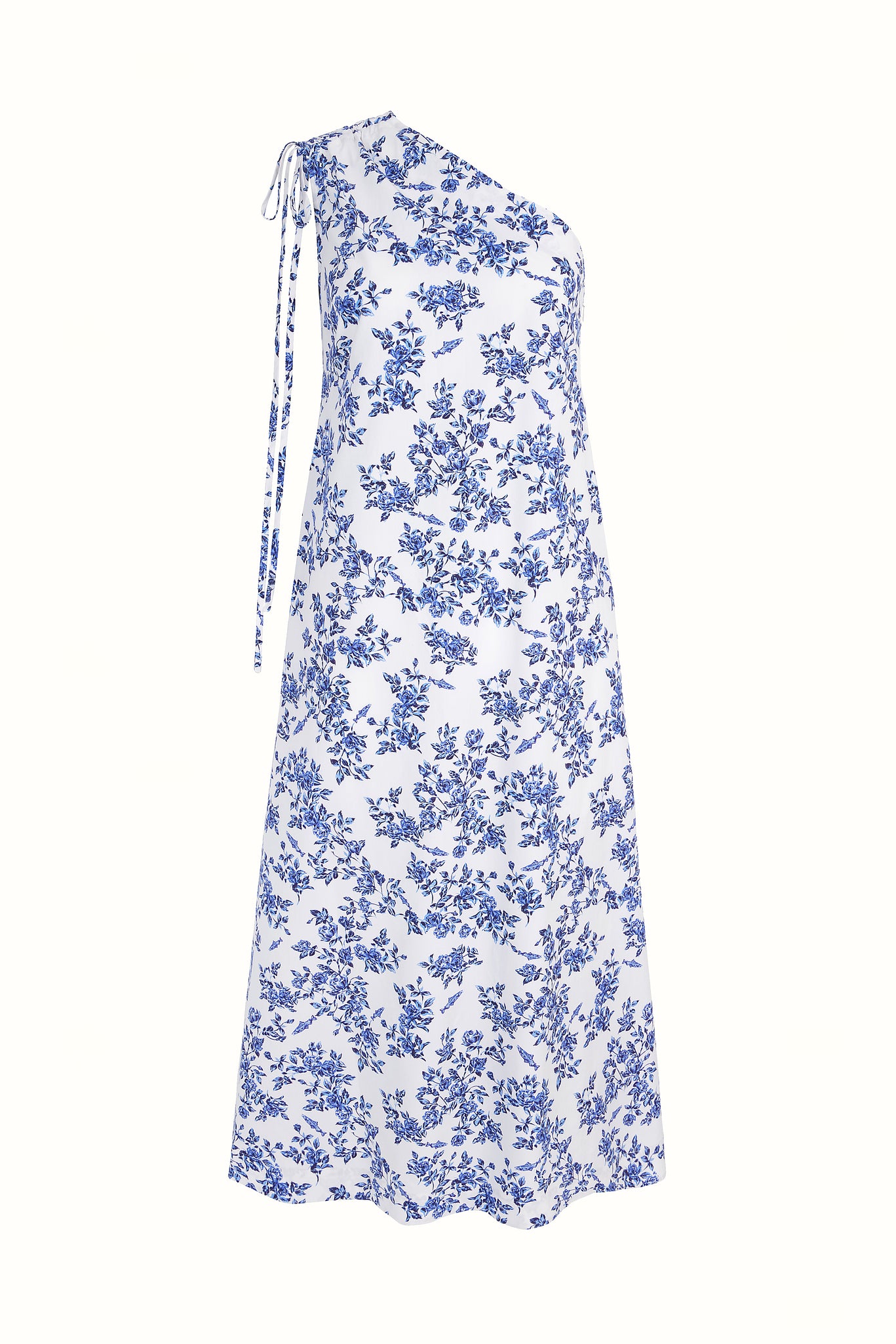 Solace Single Shoulder Dress in Blue Floral Print Cotton | Emilia Wickstead X Passalacqua