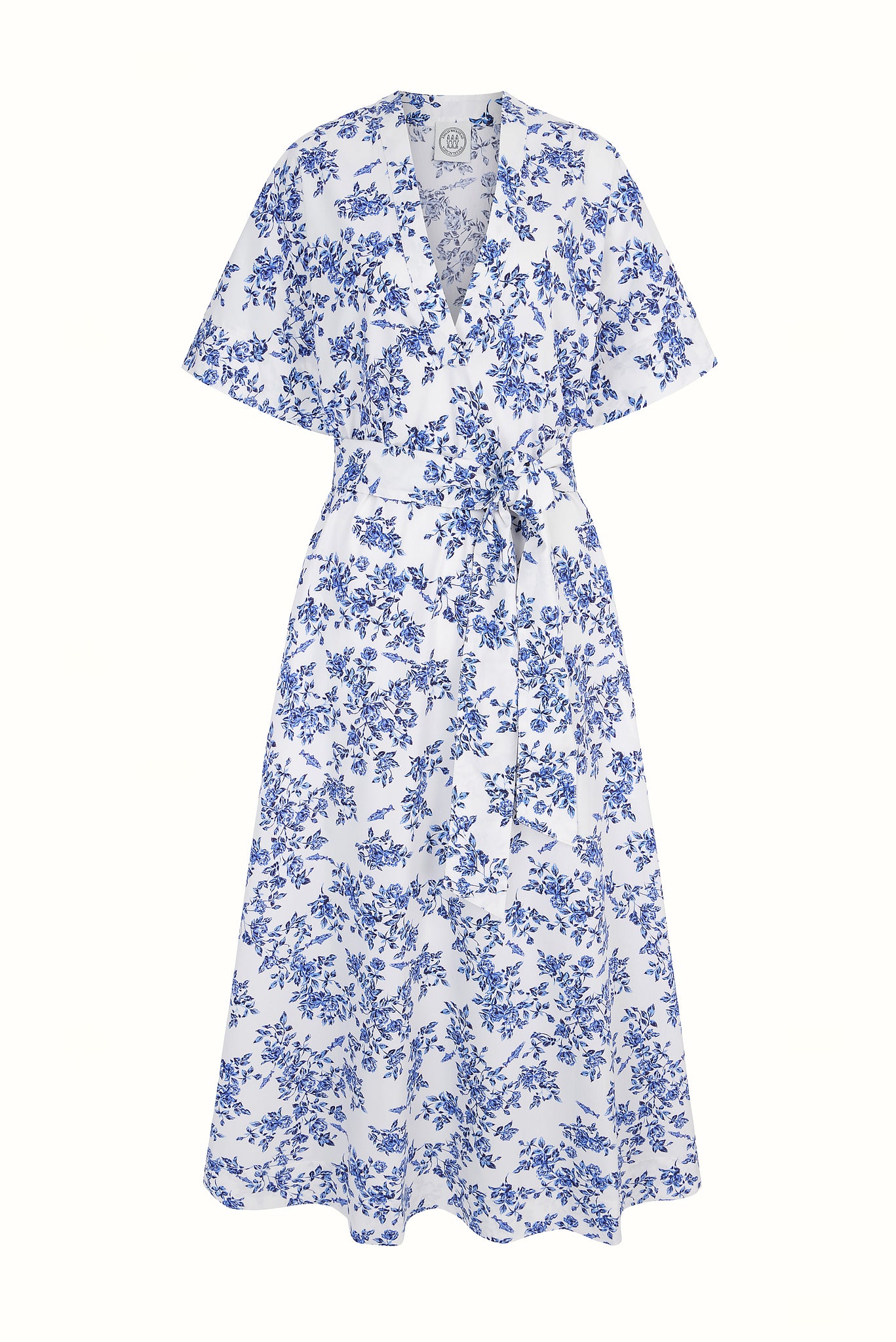 Emilia Wickstead X Passalacqua Ankita Kaftan In Vintage Blue Rose Print Cotton