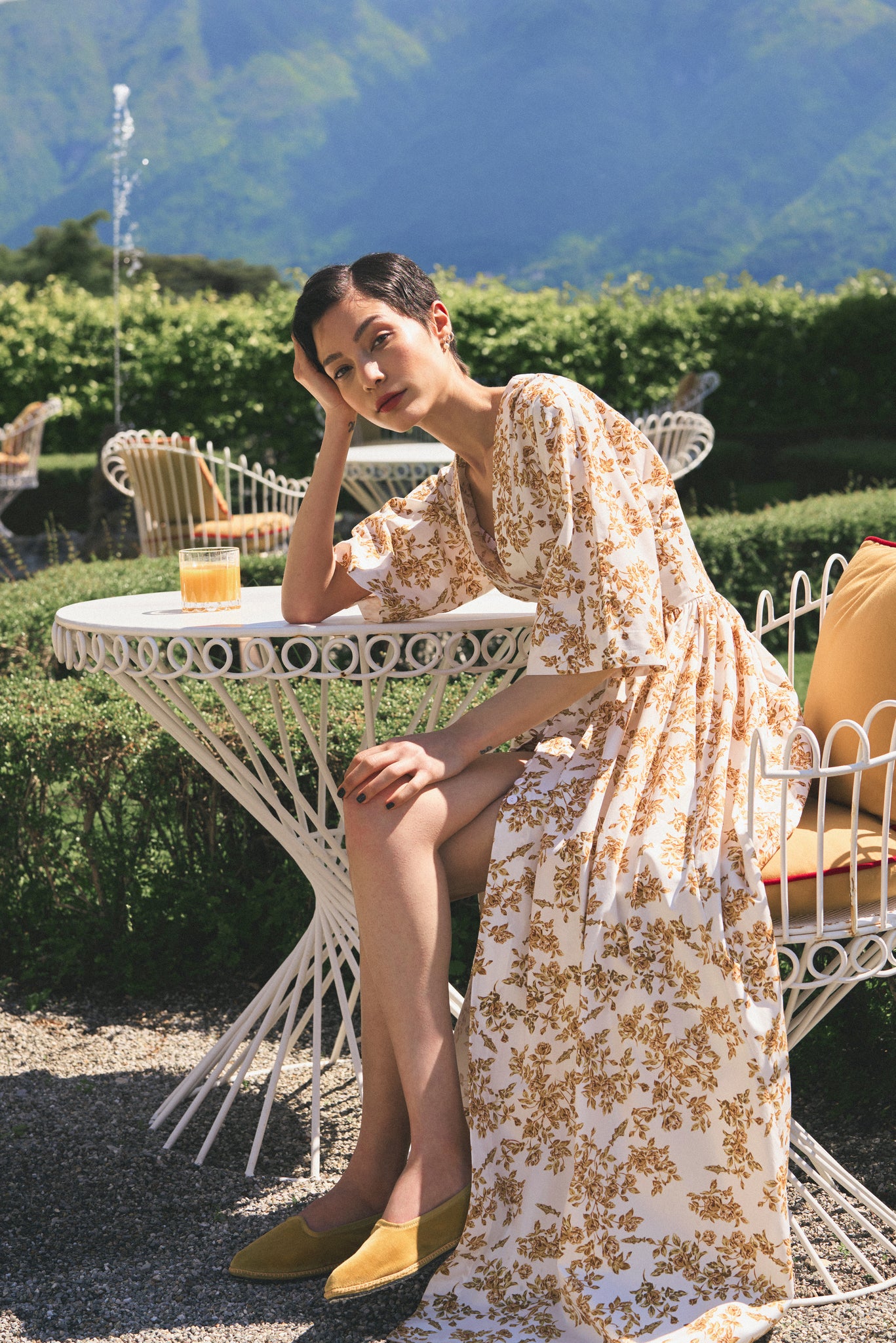 Emilia Wickstead X Passalacqua Elowen Kaftan In Mustard Rose Print Cotton