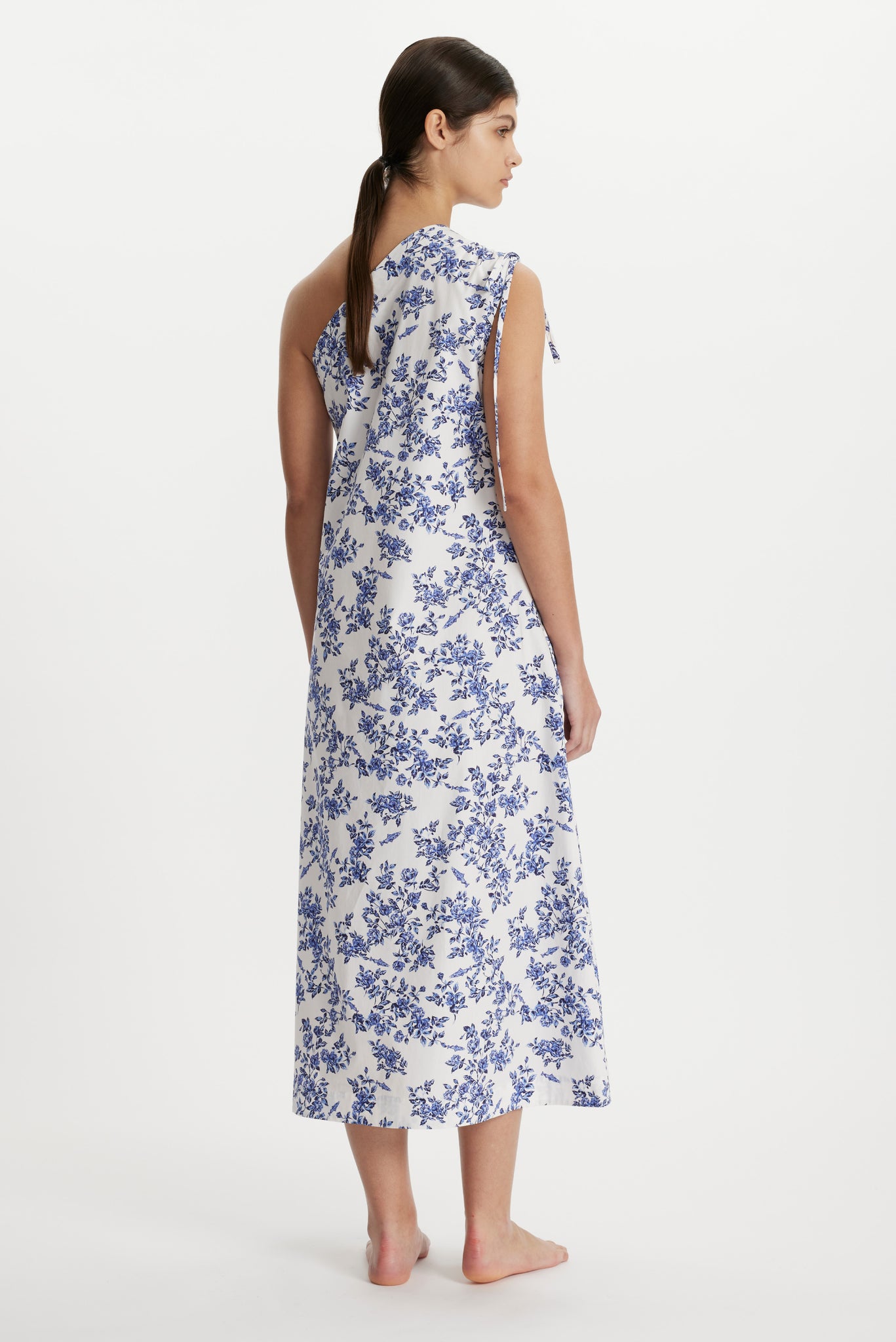 Solace Single Shoulder Dress in Blue Floral Print Cotton | Emilia Wickstead X Passalacqua