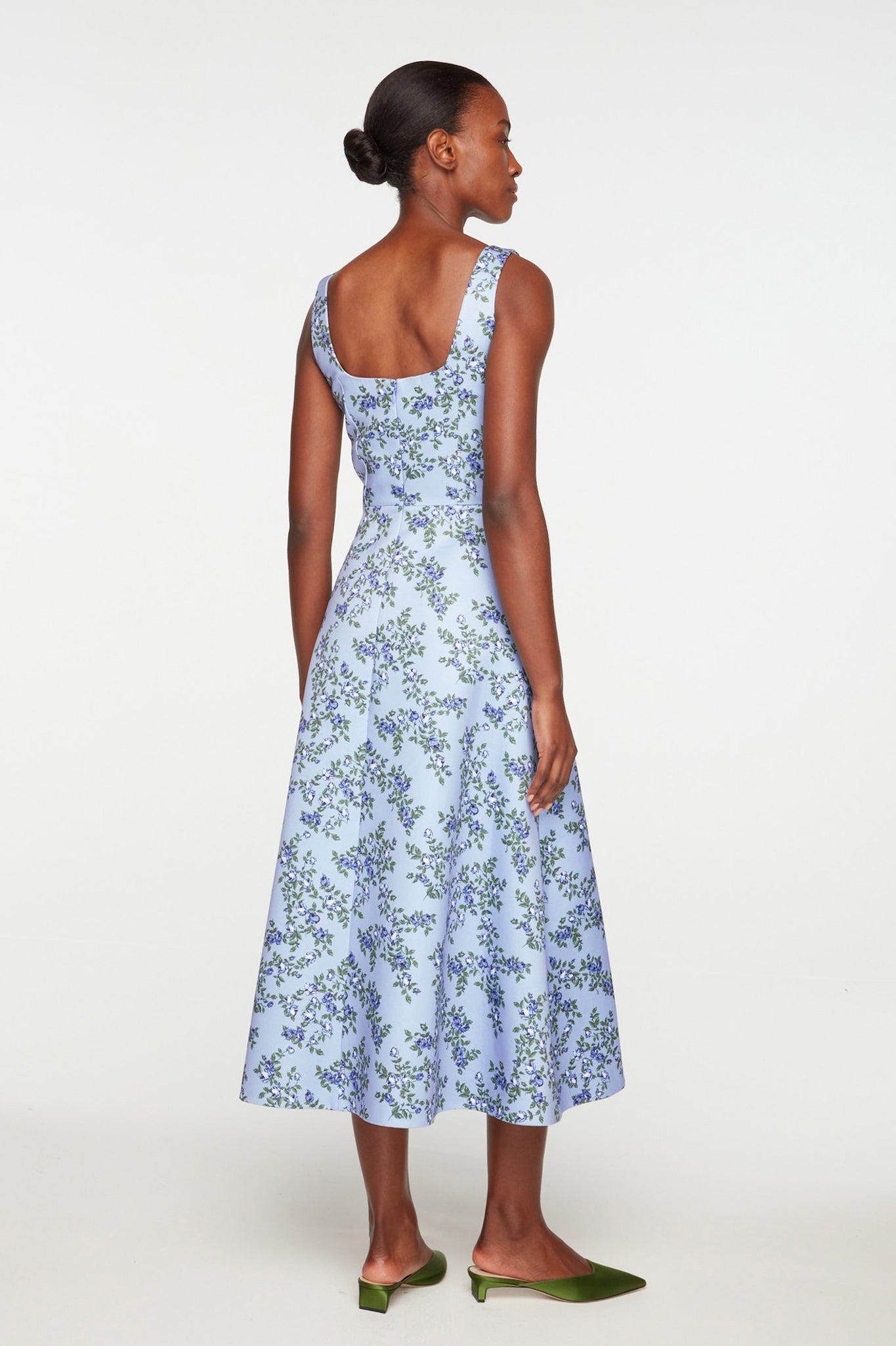 Shiloh Dress In Blue Roses On Baby Blue Taffeta Faille