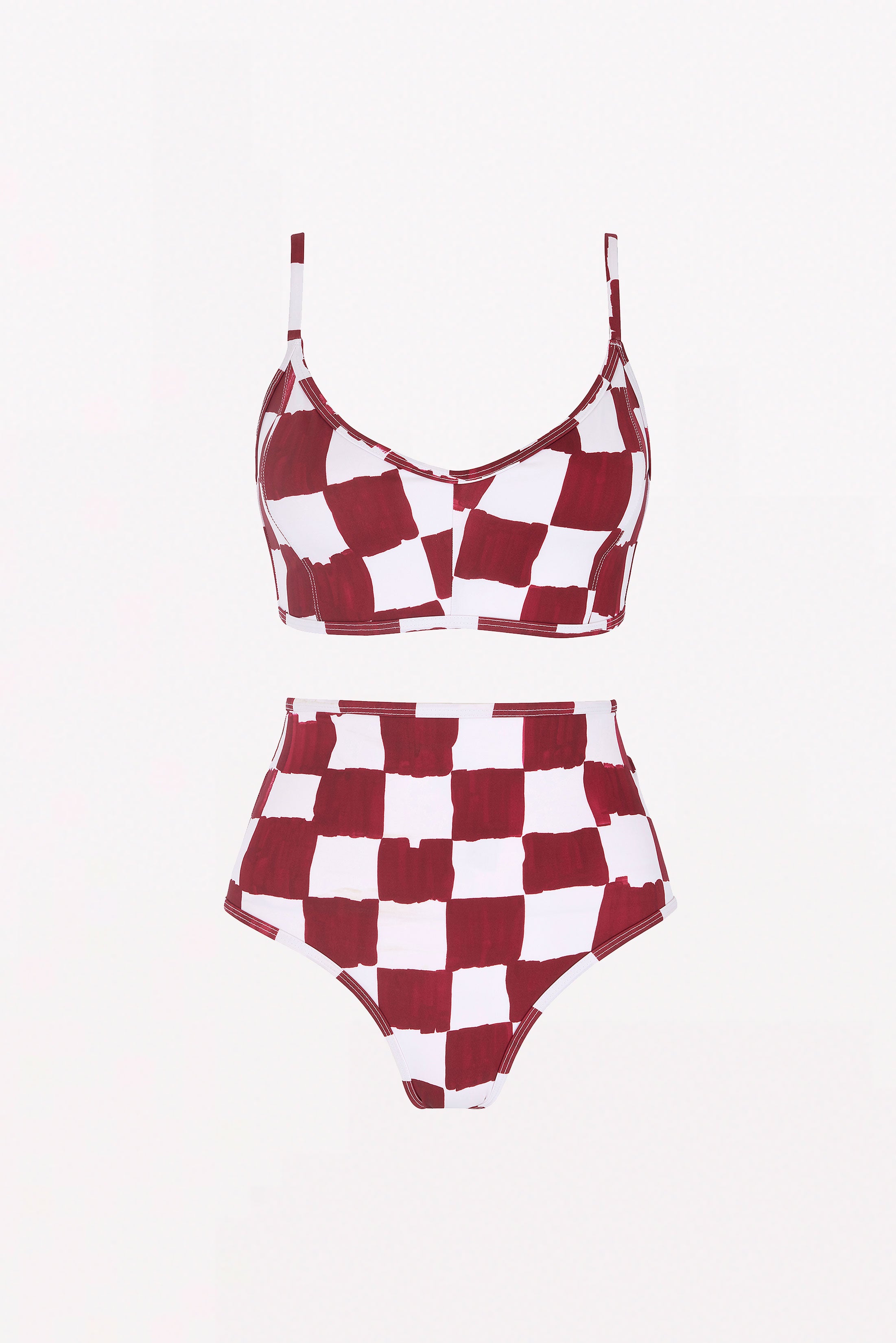 Alicia Red Checkerboard Print Hig Waist Bikini Emilia Wickstead