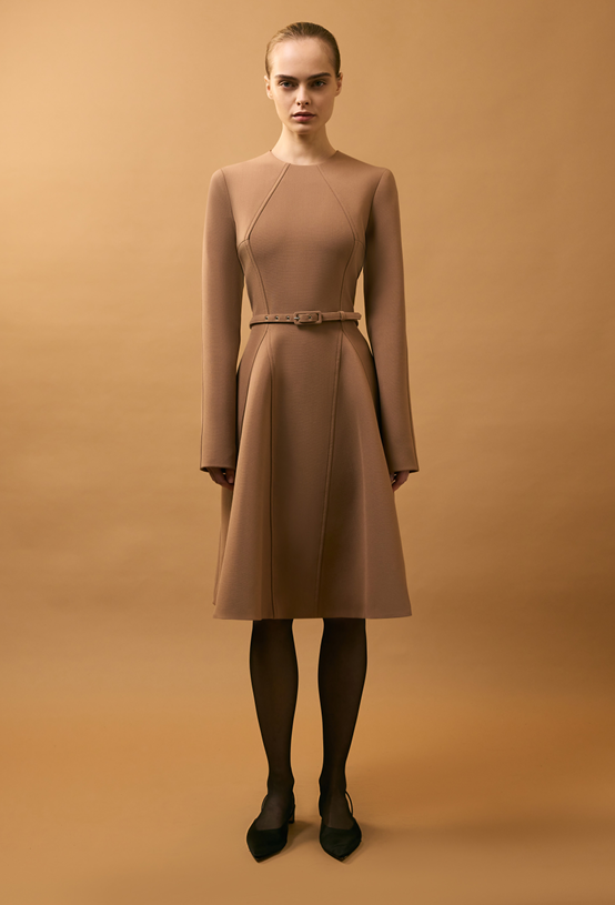 Ucellina Dress In Camel Birdseye Suiting
