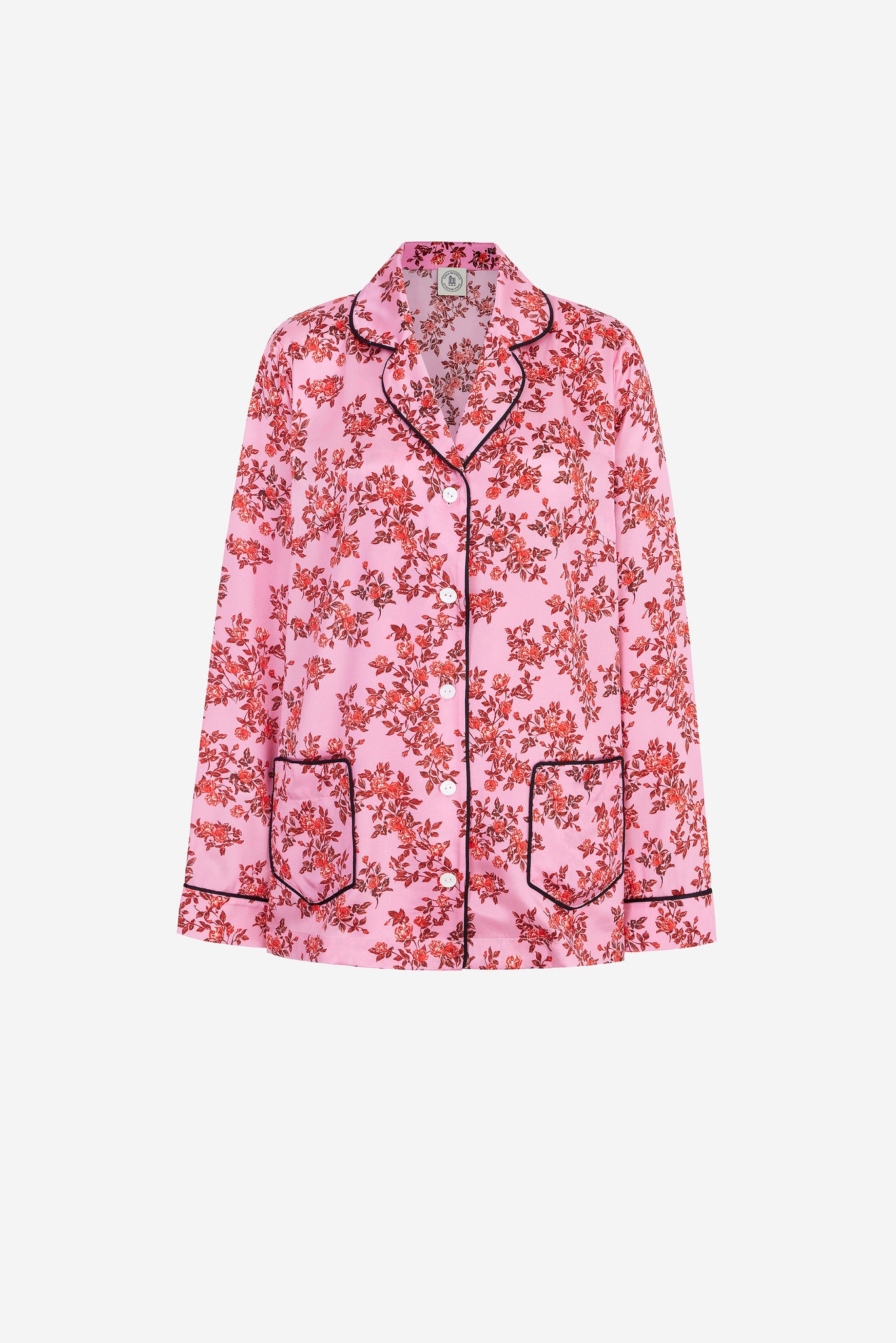 Trina Red Roses On Pink Silk Satin Blouse | Emilia Wickstead