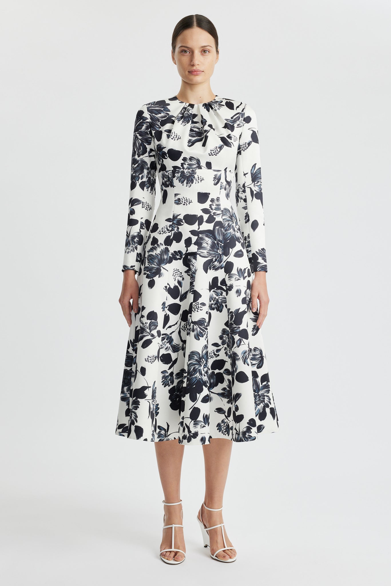 Tris Dress In Black Floral On Ivory Printed Twill | Emilia Wickstead