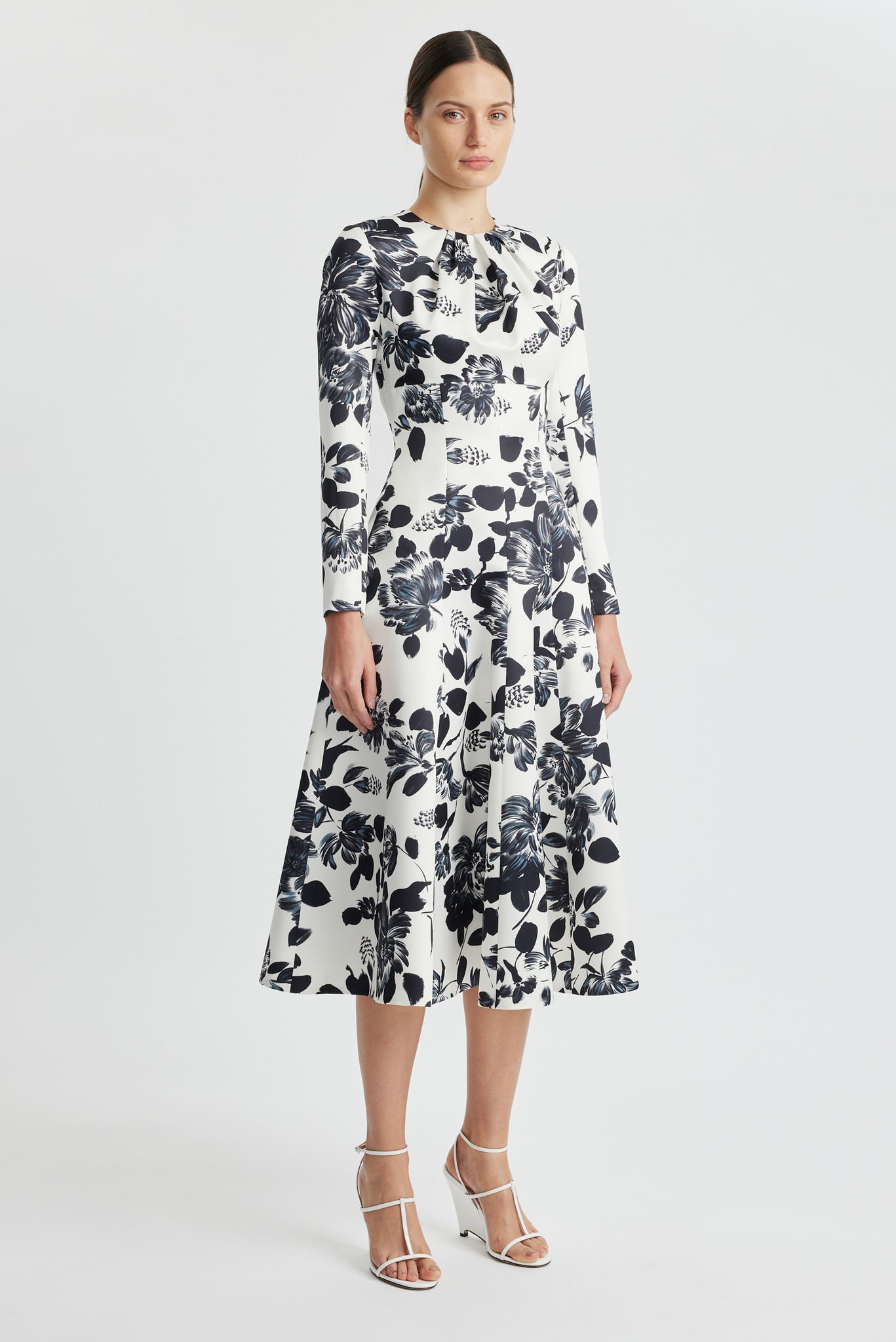 Tris Dress In Black Floral On Ivory Printed Twill | Emilia Wickstead