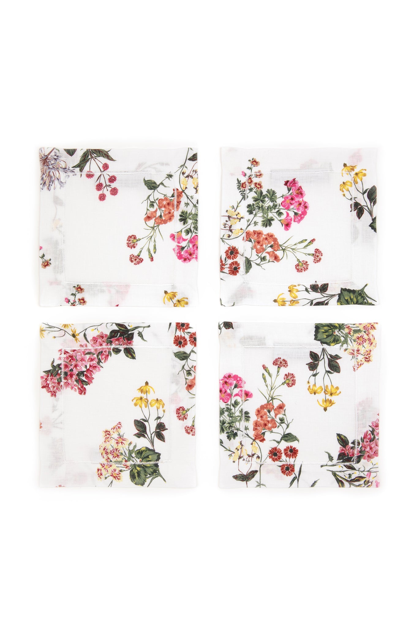Set Of 4 Cocktail Napkins| Botanical Florals Linen | Emilia Wickstead