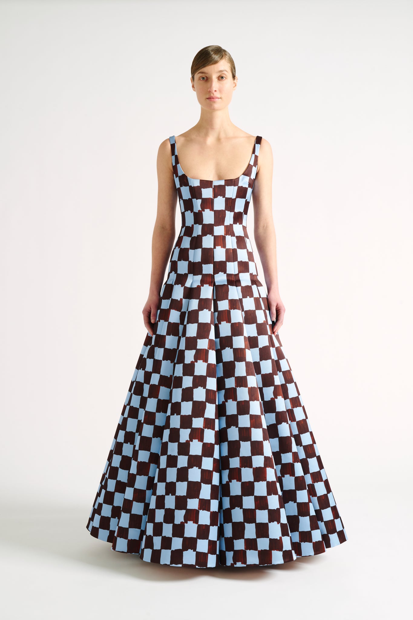 Amita Gown | Square Checkerboard Print Fit-and-Flare Gown | Emilia Wickstead