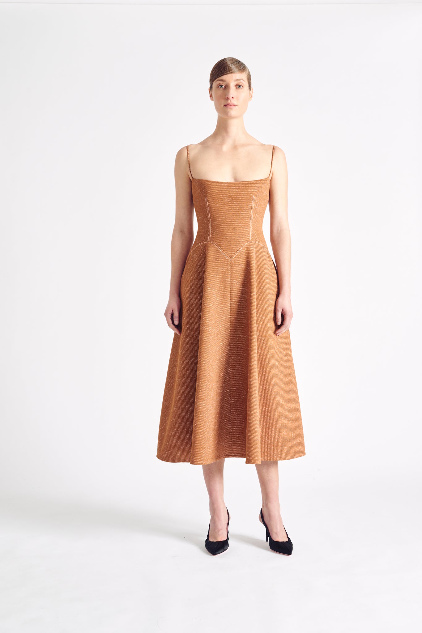 Annesha Fit-and-Flare Denim Dress | Hazelnut Denim | Emilia Wickstead