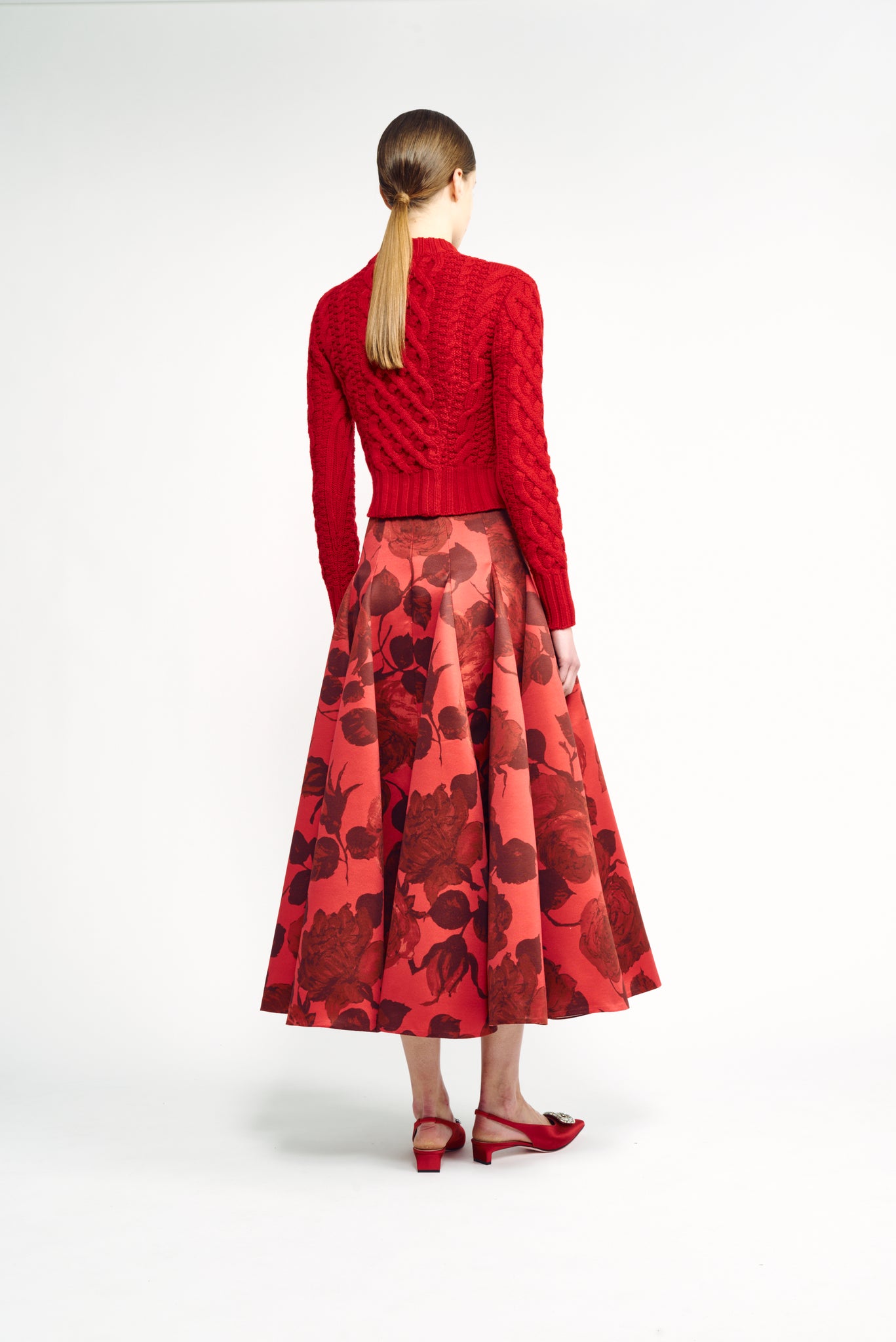 Vonda Skirt | Red Rose Printed Full Midi Skirt | Emilia Wickstead