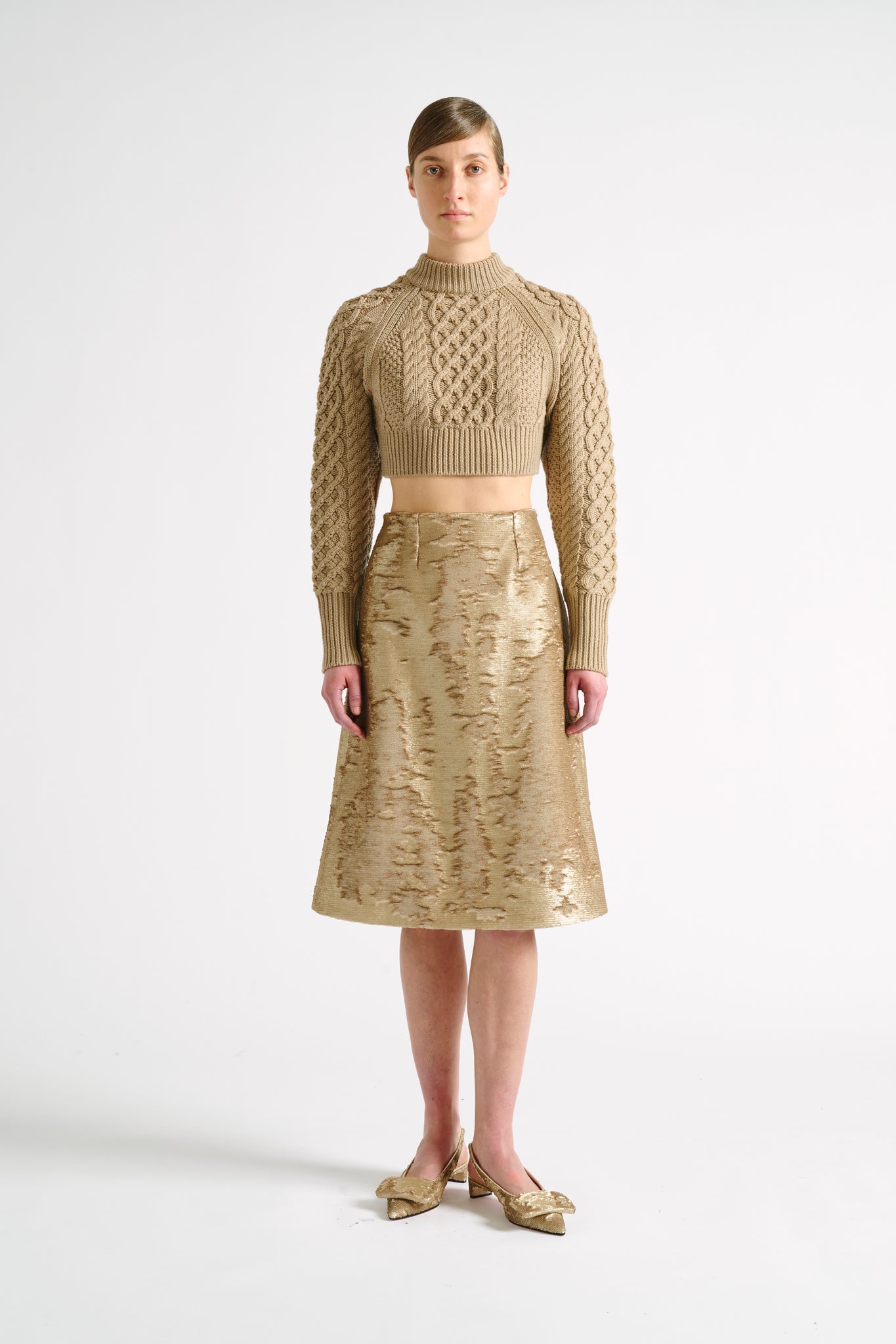 Davina Skirt | Gold Sequin A-Line Skirt | Emilia Wickstead