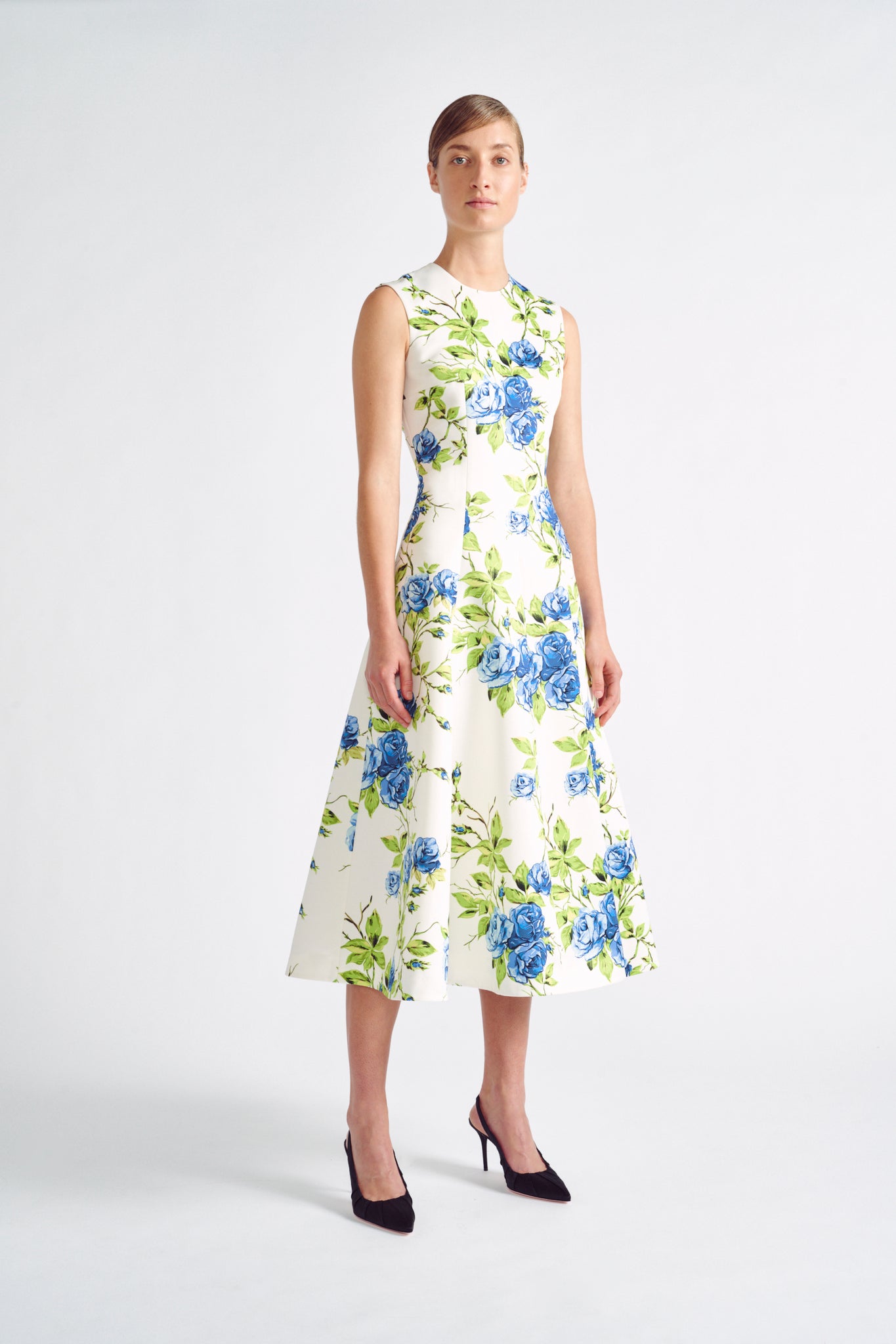 Mara Dress | Sleeveless Blue Floral Midi Dress | Emilia Wickstead