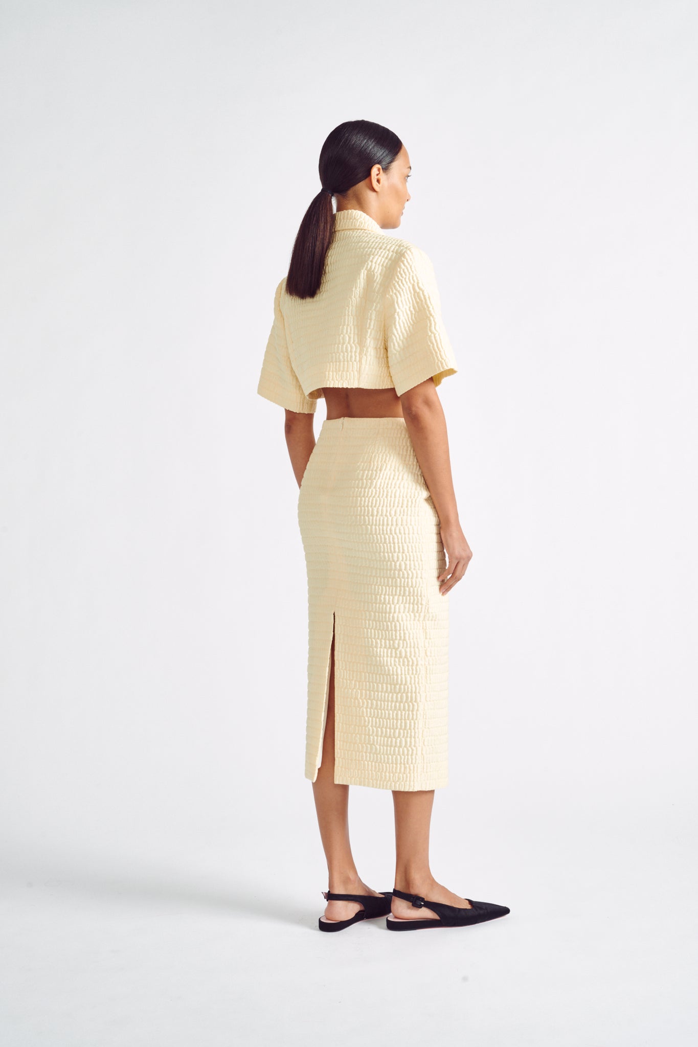 Lissandra Skirt | Cream Pencil Skirt in Croc Jacquard | Emilia Wickstead