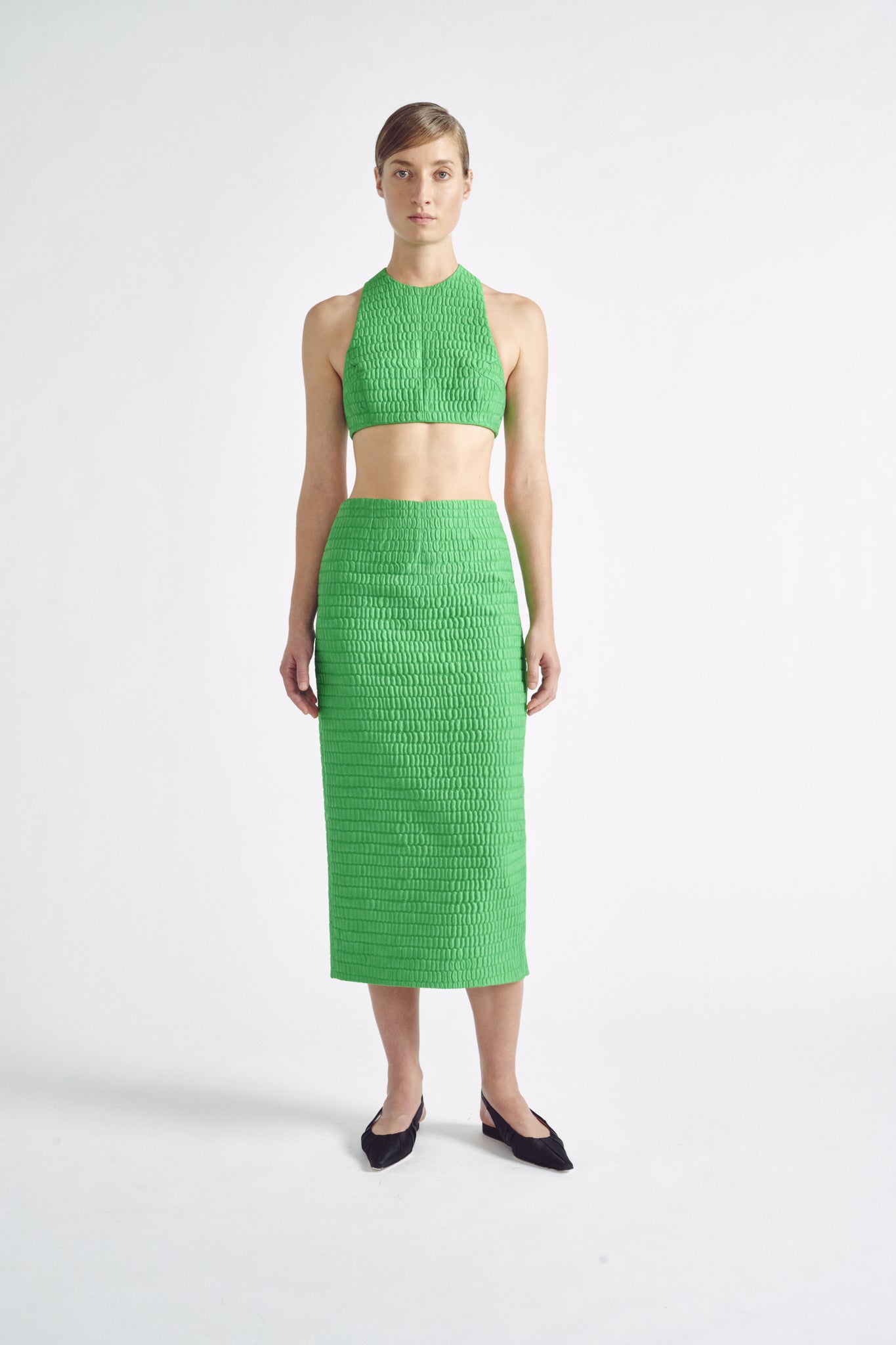 Lissandra Skirt | Green Pencil Skirt in Croc Jacquard | Emilia Wickstead
