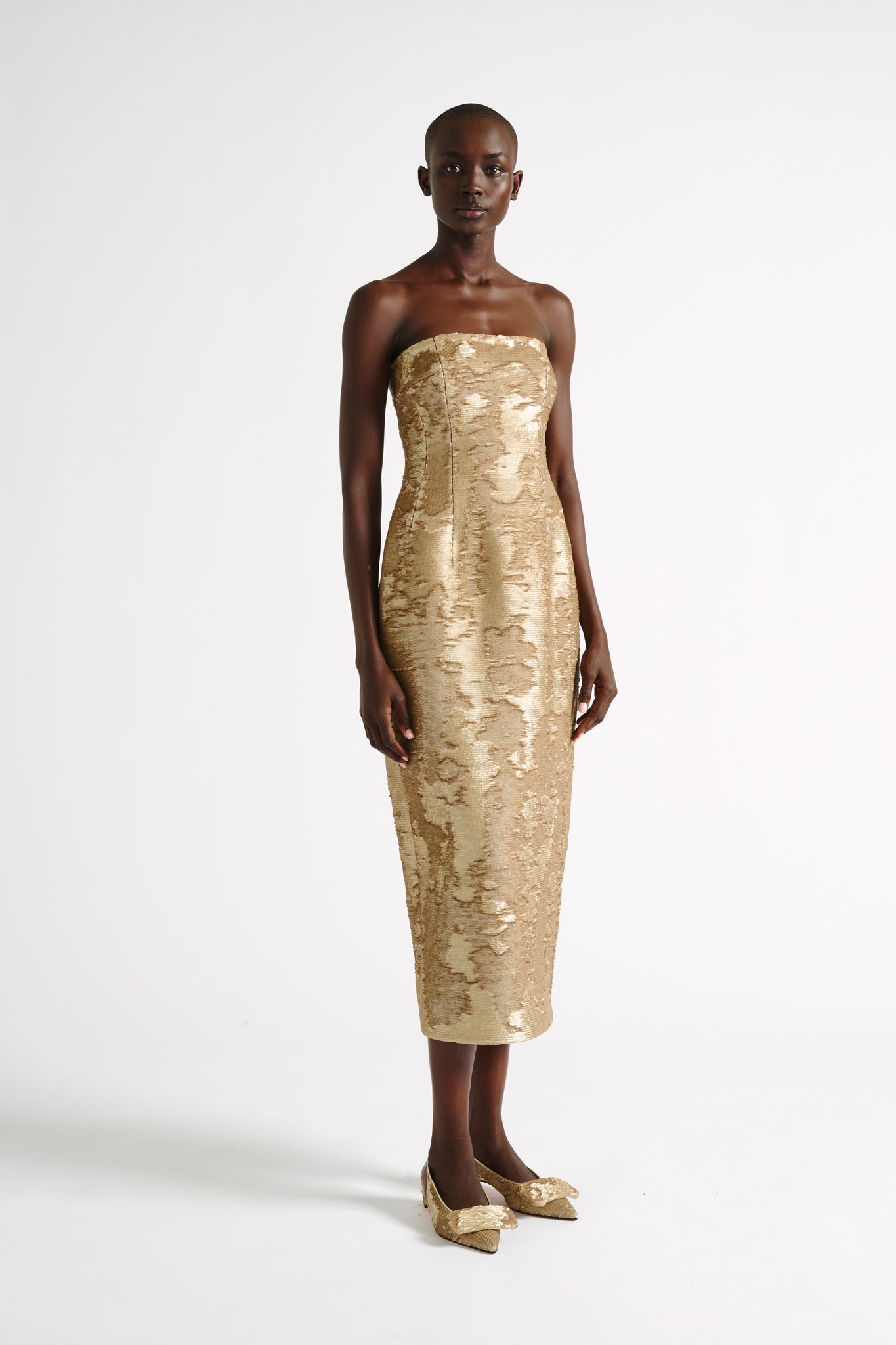 Leila Dress | Gold Sequin Strapless Dress | Emilia Wickstead