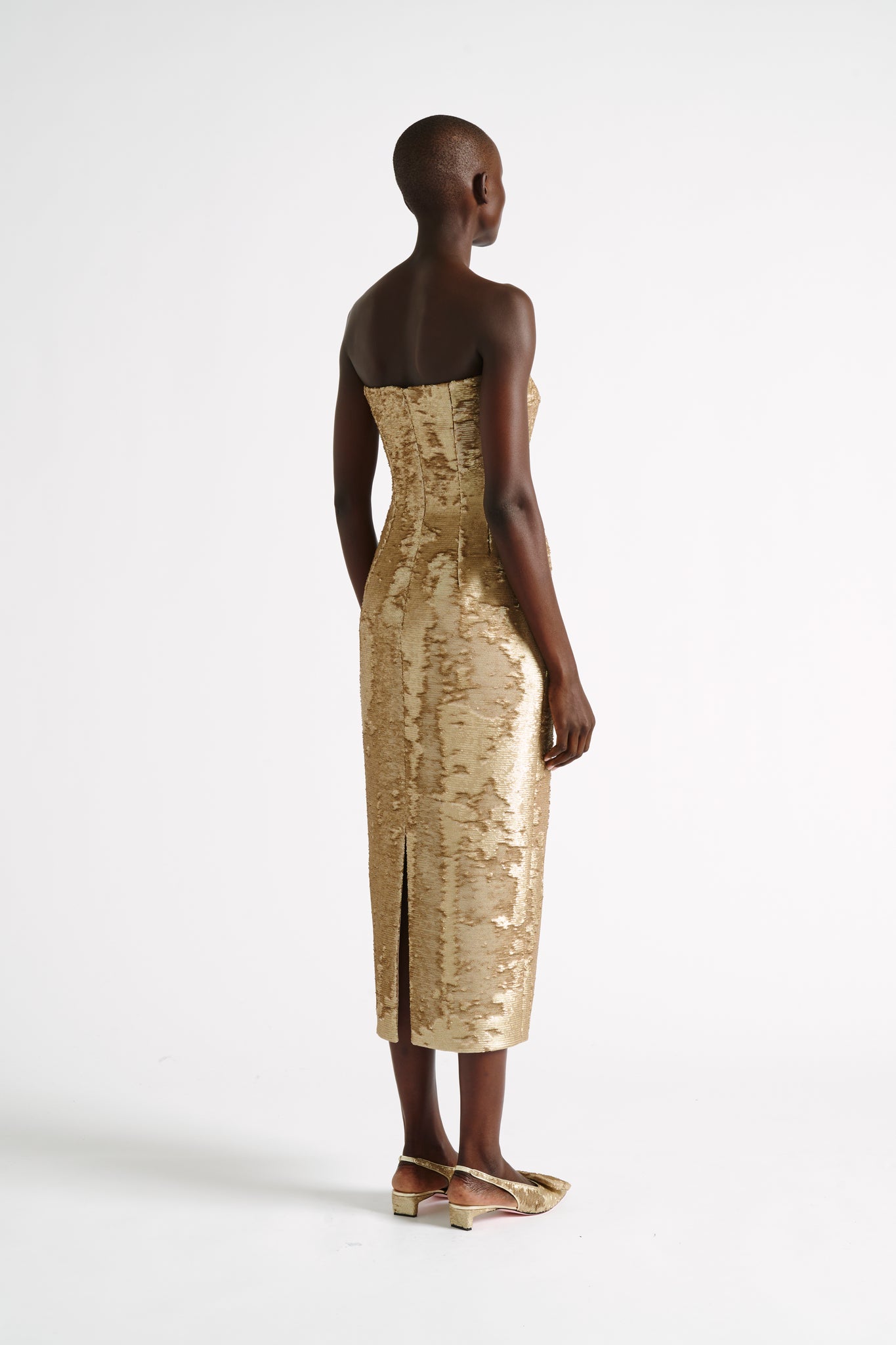 Leila Dress | Gold Sequin Strapless Dress | Emilia Wickstead