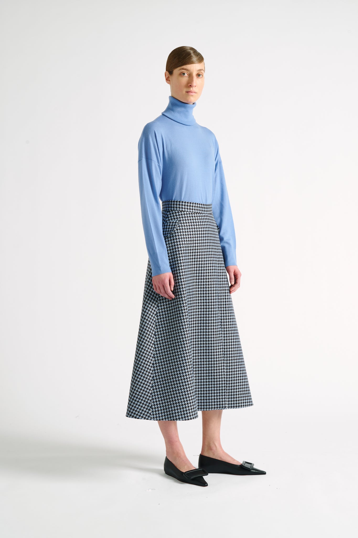 Tori Skirt| Blue Houndstooth Merino Wool Wrap Skirt | Emilia Wickstead