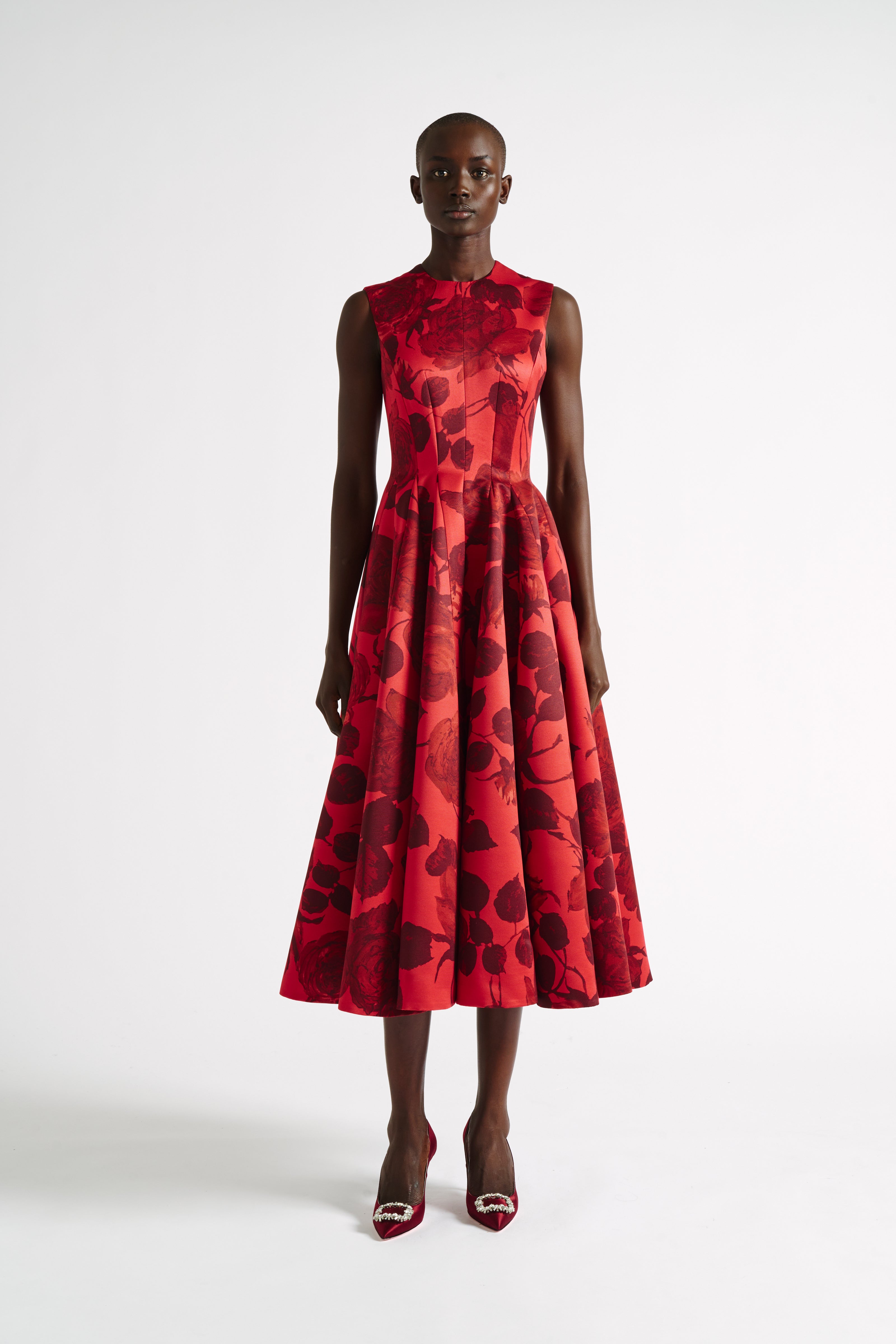 Chelsea Dress | Red Rose Printed Fit-and-Flare Dress | Emilia Wickstead