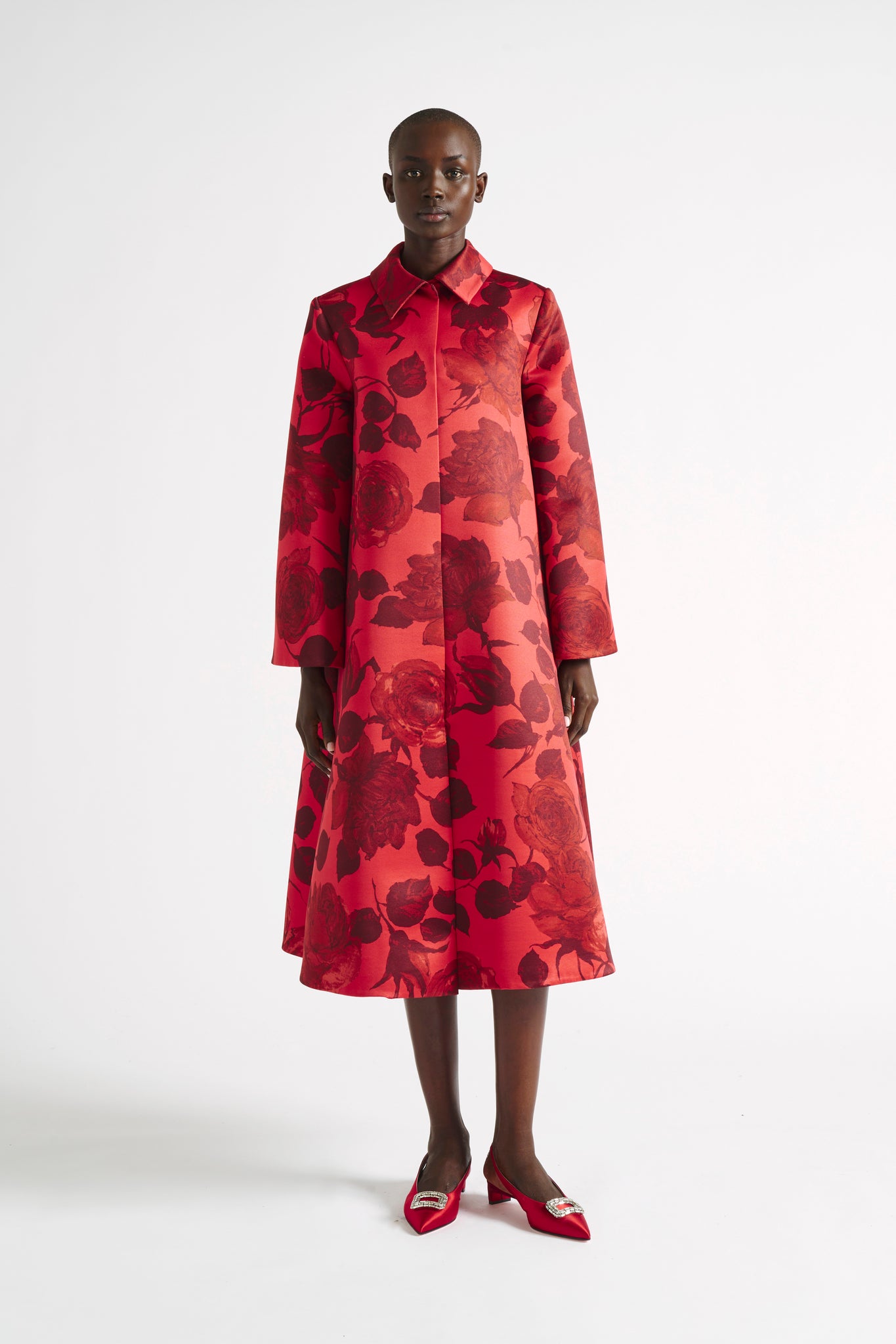 Ellis Coat | Red Rose Printed Coat Dress | Emilia Wickstead