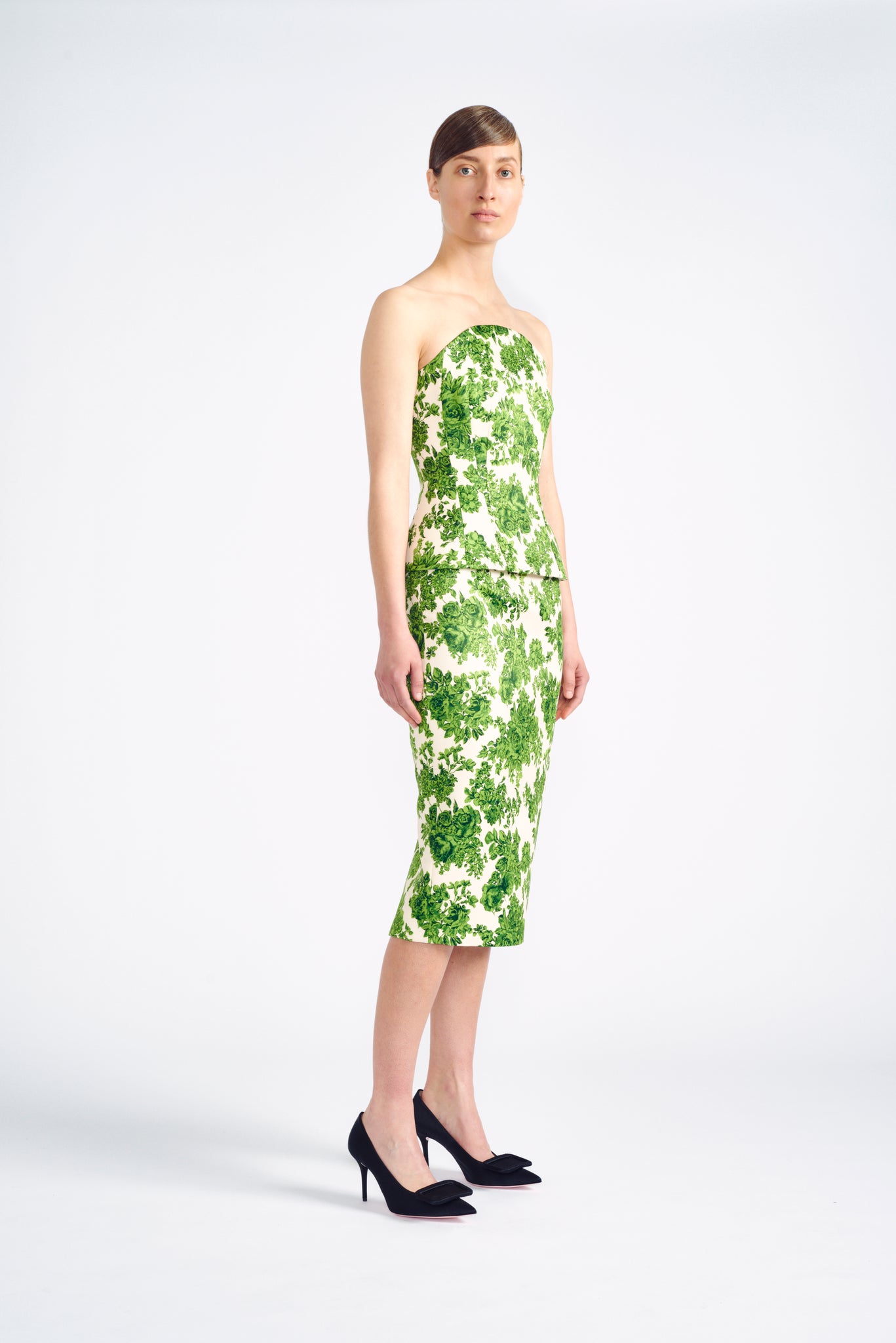 Gerty Top | Green Floral Printed Bustier | Emilia Wickstead
