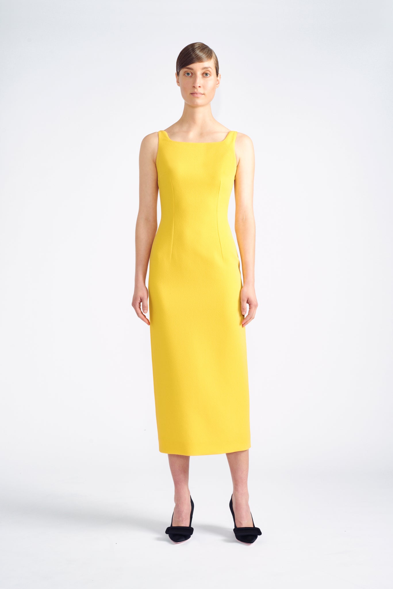 Cleo Dress | Yellow Tailored Pencil Dress with Cutout Back | Emilia Wickstead