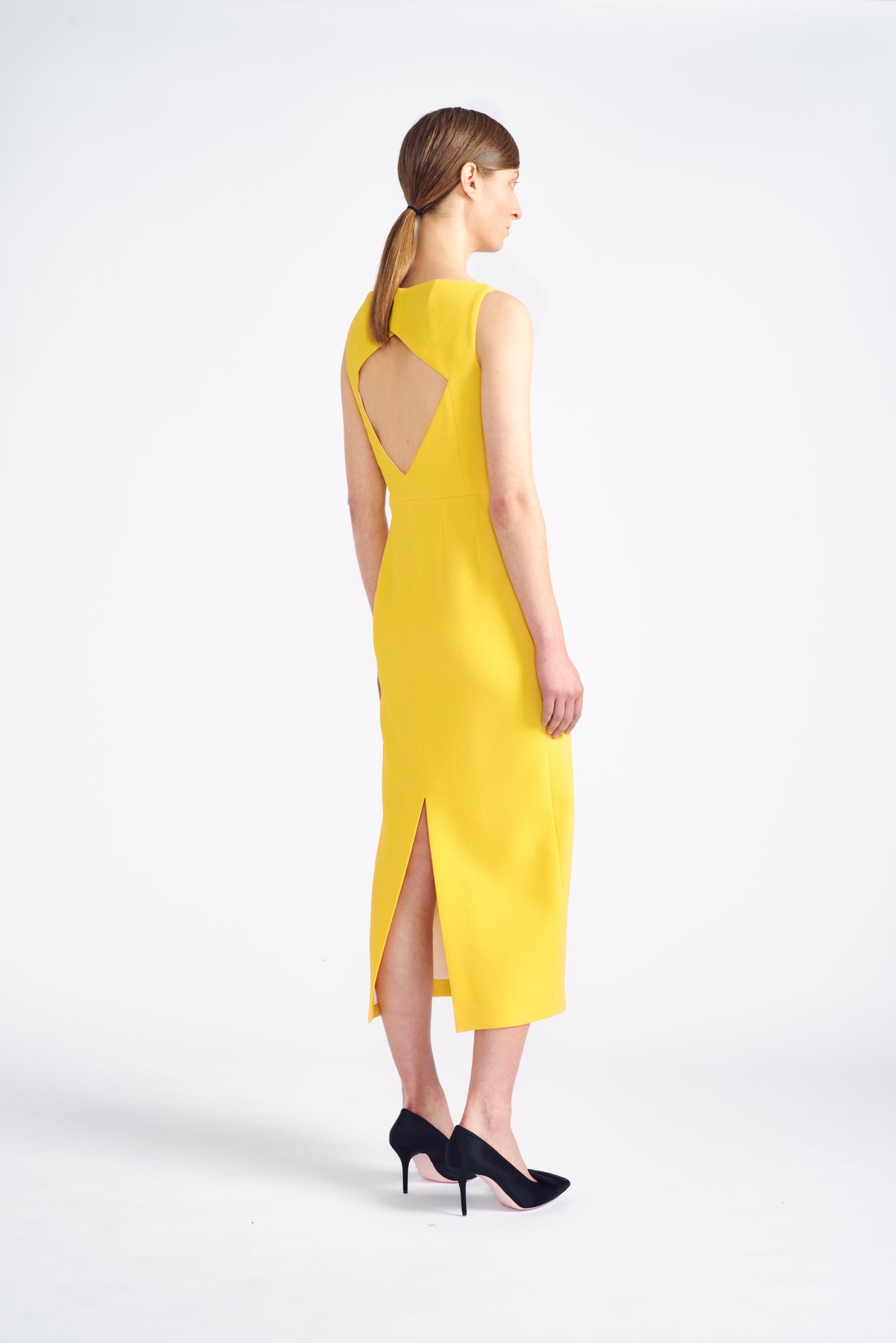 Cleo Dress | Yellow Tailored Pencil Dress with Cutout Back | Emilia Wickstead