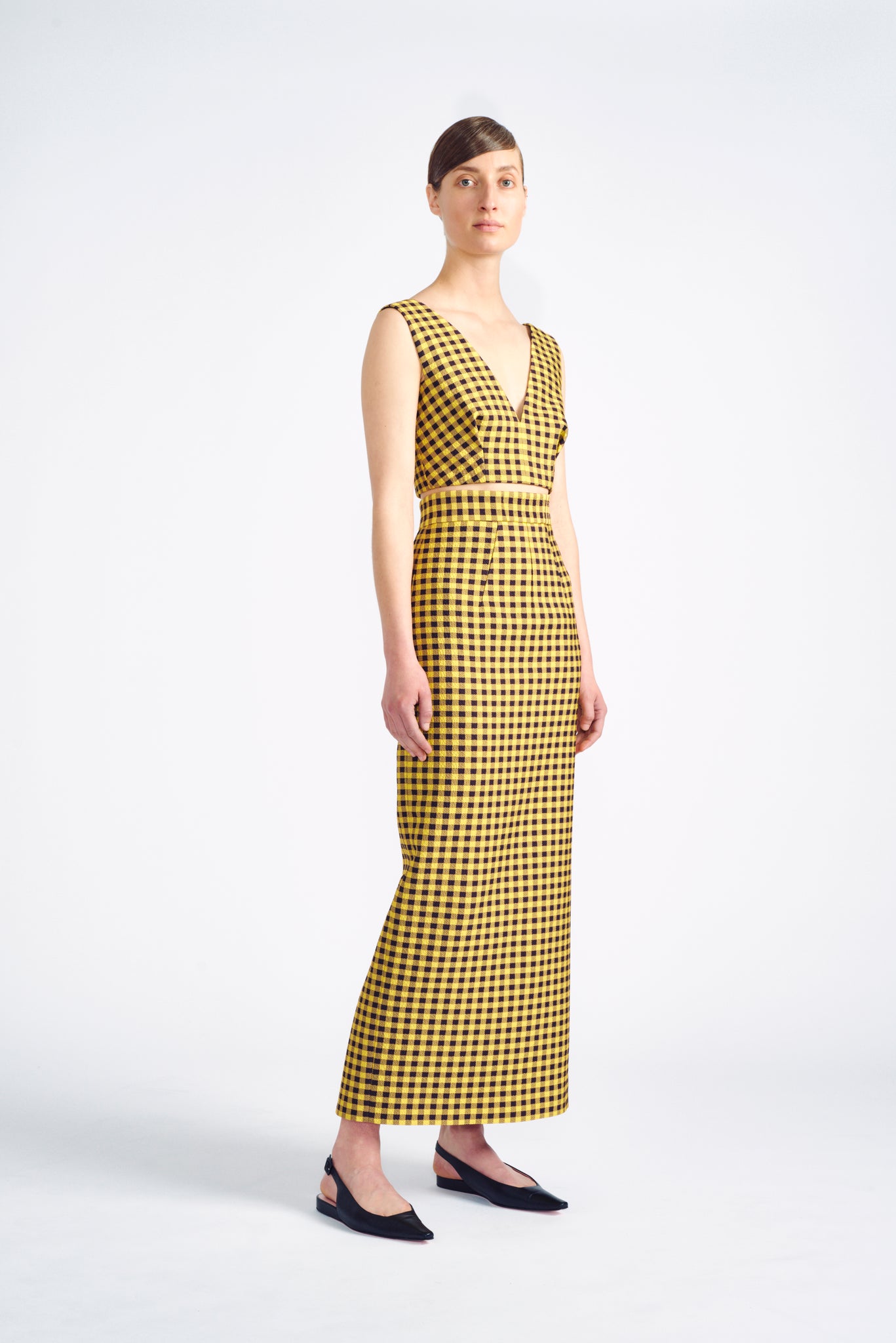 Lorinda Skirt | Yellow Gingham Midi Pencil Skirt | Emilia Wickstead