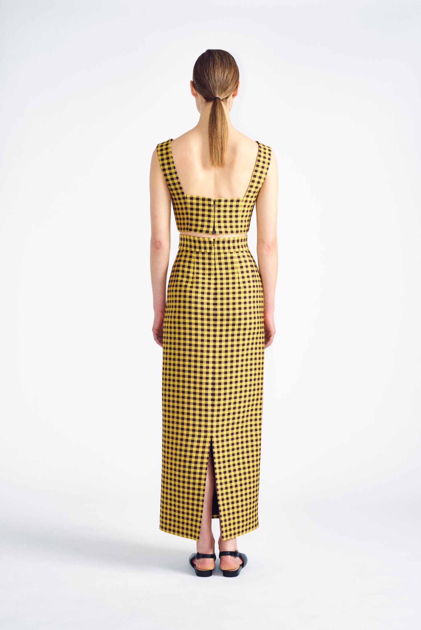 Lorinda Skirt | Yellow Gingham Midi Pencil Skirt | Emilia Wickstead