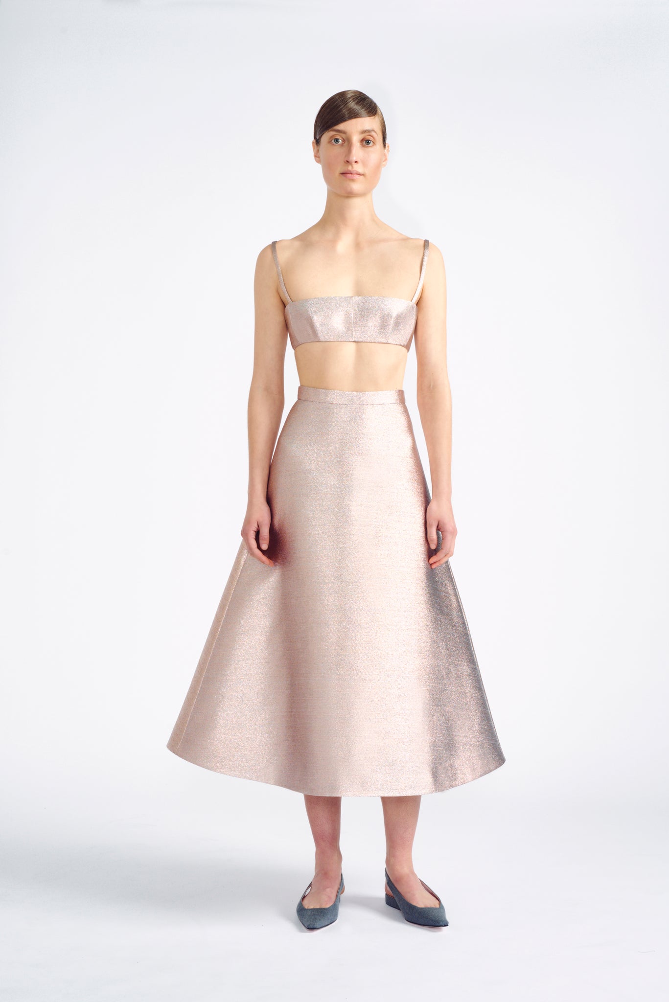Sage Skirt | Pink Metallic A-Line Skirt | Emilia Wickstead