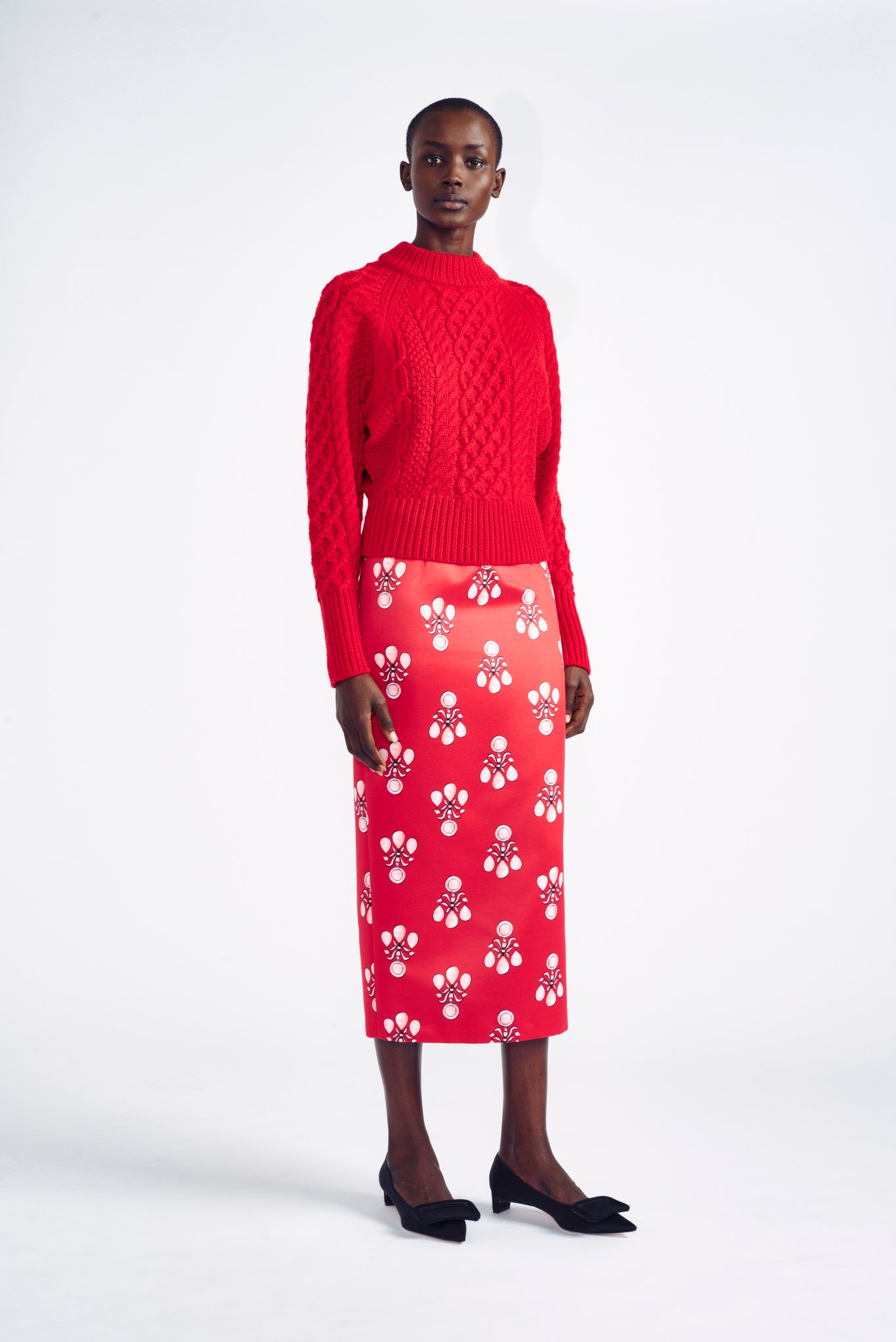 Emilia Wickstead Lorelei Red jewel print pencil skirt