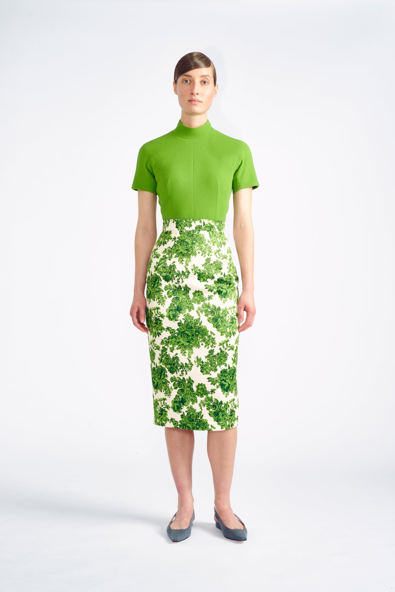 Emilia Wickstead Loreleri skirt - Green rose floral print pencil skirt