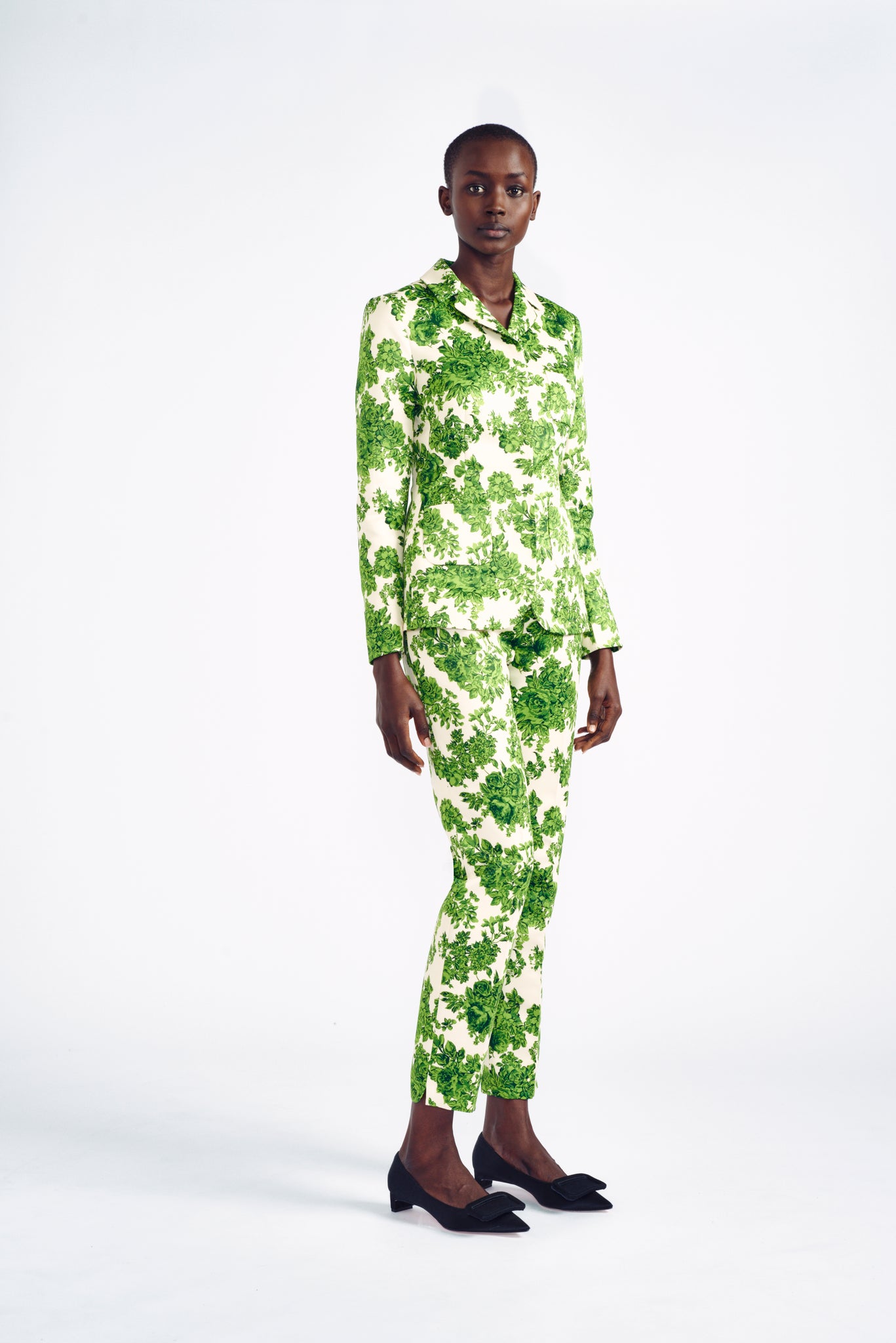 Petra Dress | Green and White Rose Printed Jacket in Tafetta Faille  | Emilia Wickstead