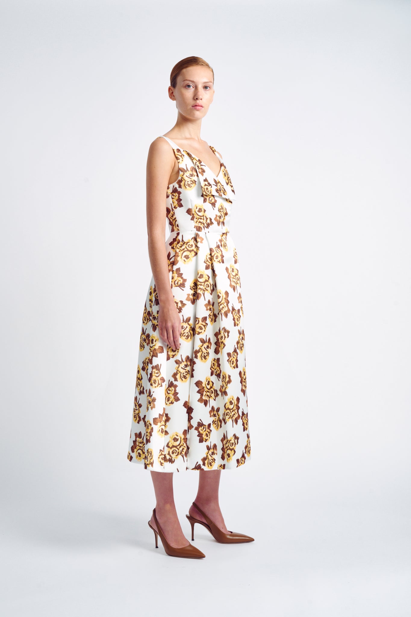Ellison Dress | Yellow Floral Print Sleeveless Midi Dress | Emilia Wickstead